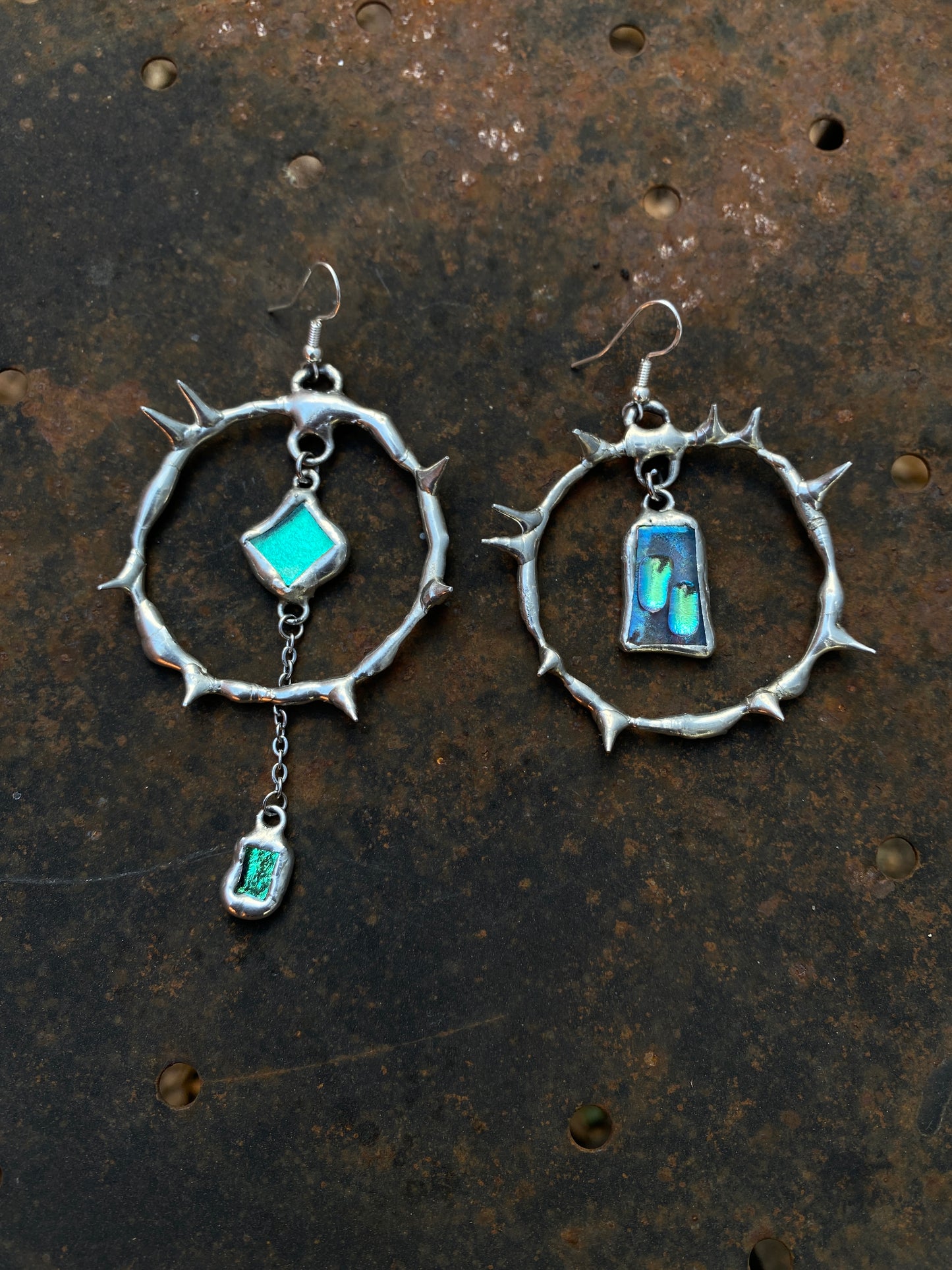 'SIREN CRY AS SONG' spiked hoops | fused glass earrings from the BARBED HALO collection