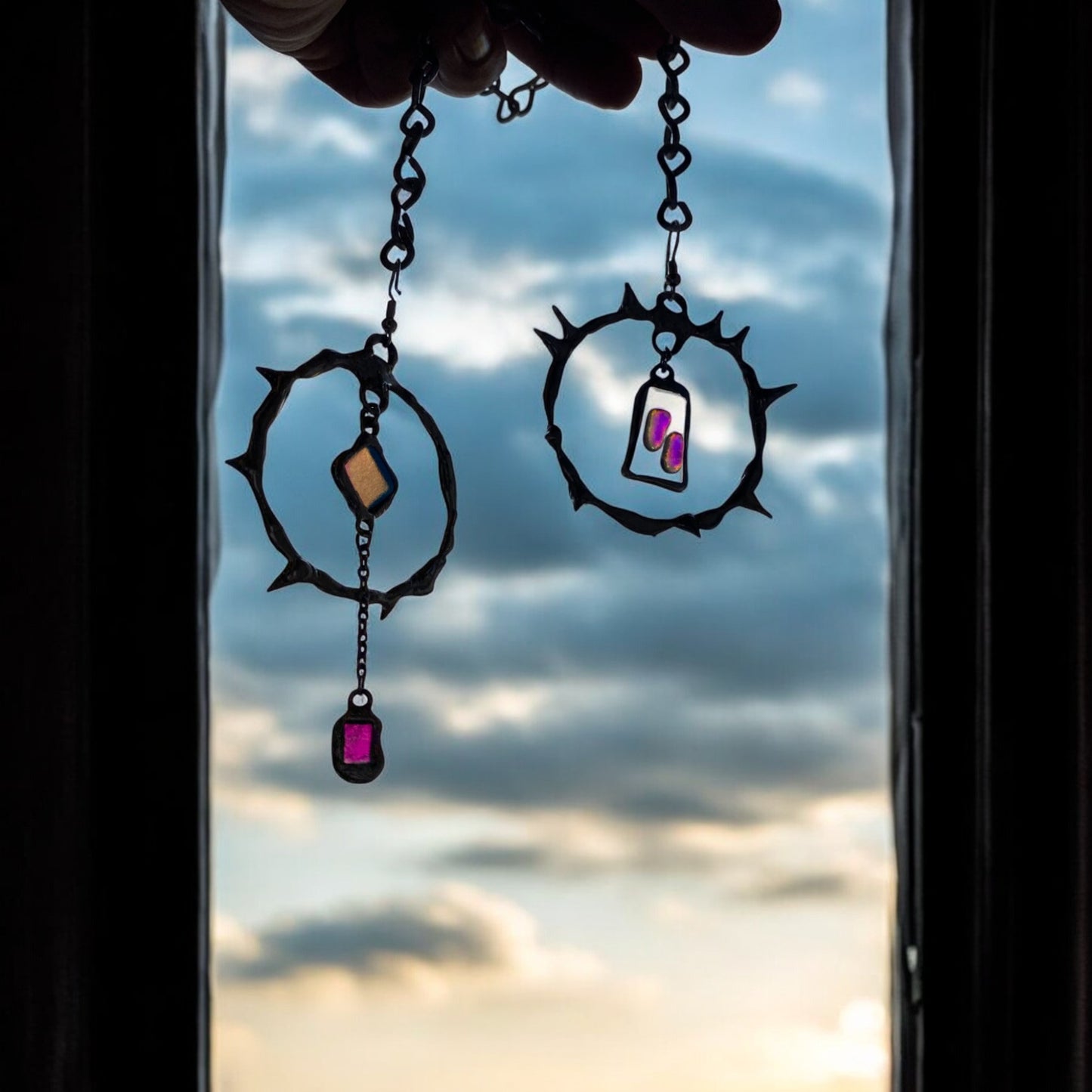 'SIREN CRY AS SONG' spiked hoops | fused glass earrings from the BARBED HALO collection