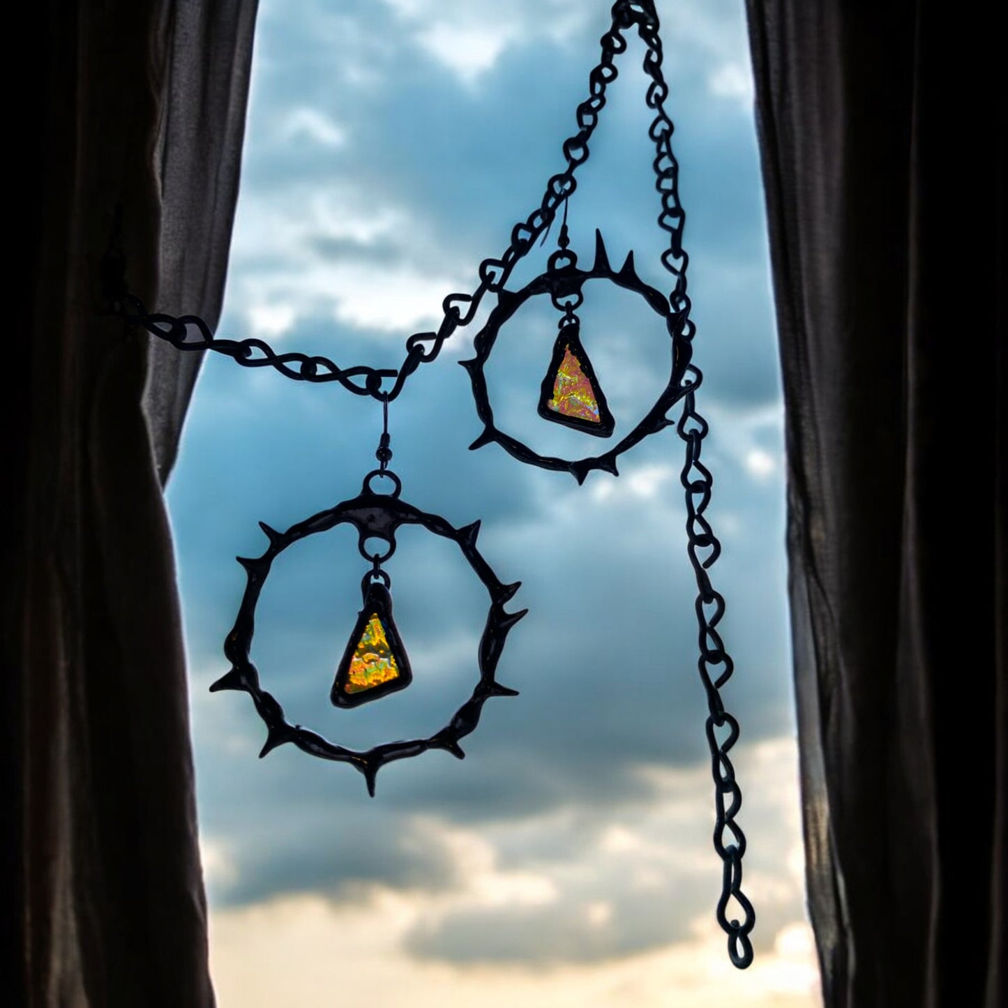 'ABYSSAL SHARDS' spiked hoops | stained glass earrings from the BARBED HALO collection