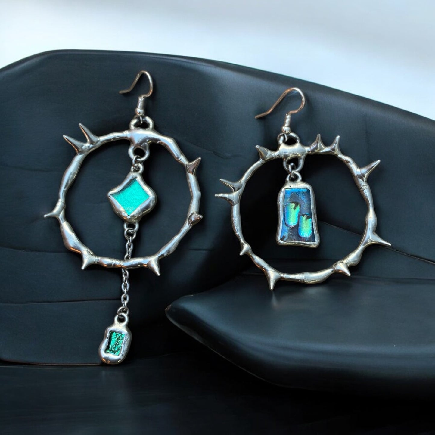 'SIREN CRY AS SONG' spiked hoops | fused glass earrings from the BARBED HALO collection