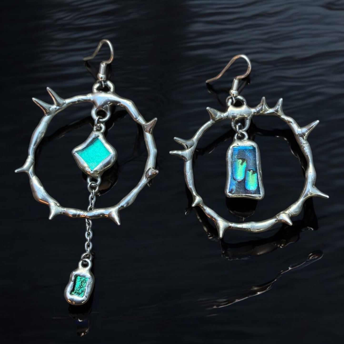 'SIREN CRY AS SONG' spiked hoops | fused glass earrings from the BARBED HALO collection