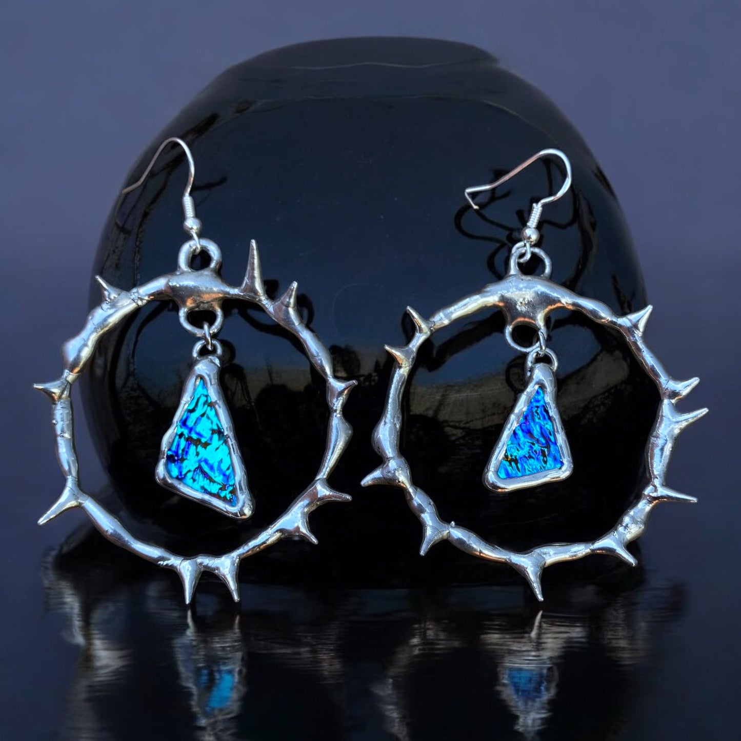 'ABYSSAL SHARDS' spiked hoops | stained glass earrings from the BARBED HALO collection