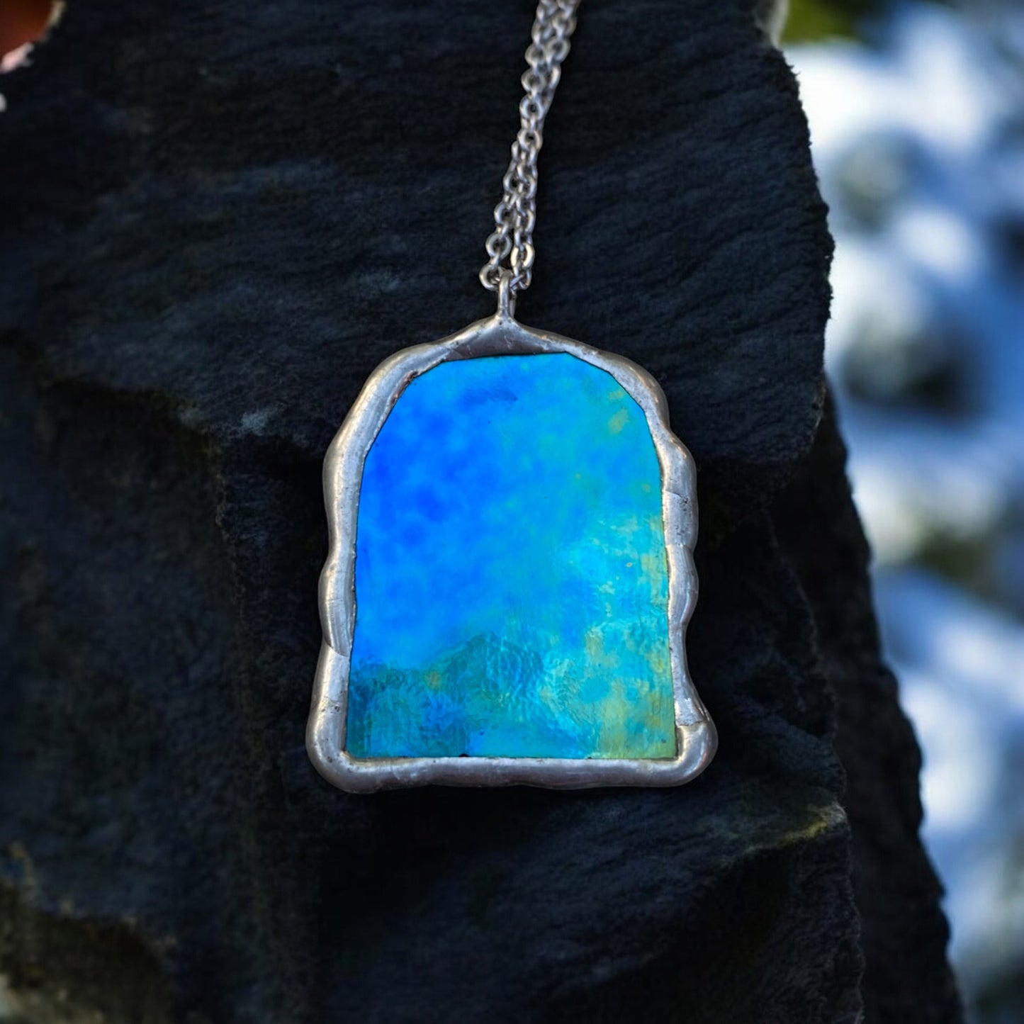 Cerulean Portal | Stained Glass Dichroic Pendant Necklace