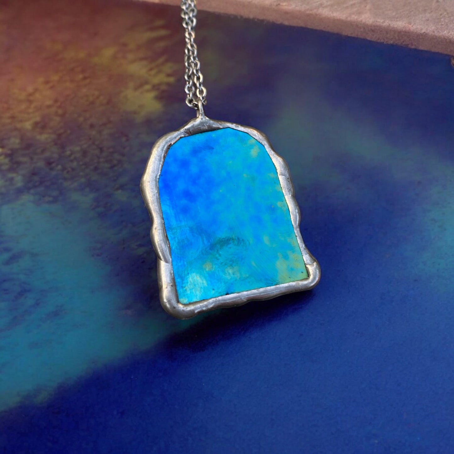 Cerulean Portal | Stained Glass Dichroic Pendant Necklace