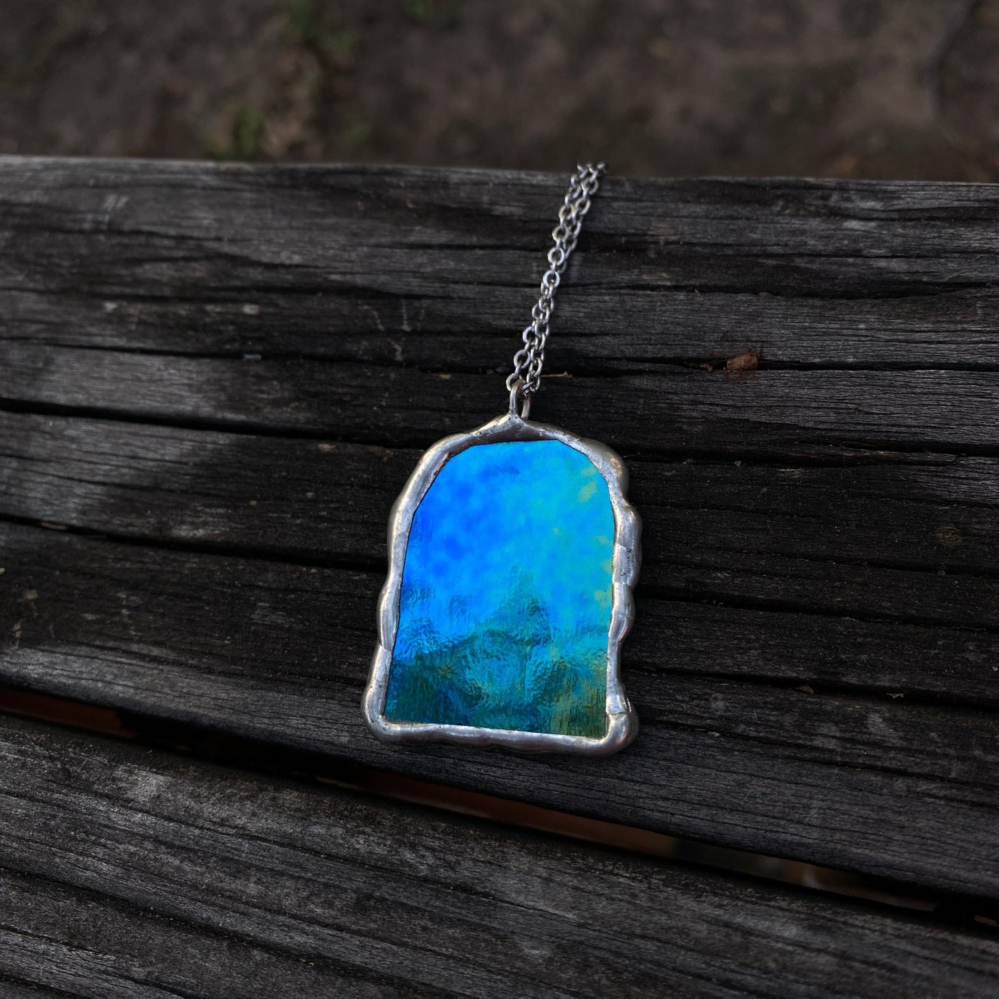 Cerulean Portal | Stained Glass Dichroic Pendant Necklace