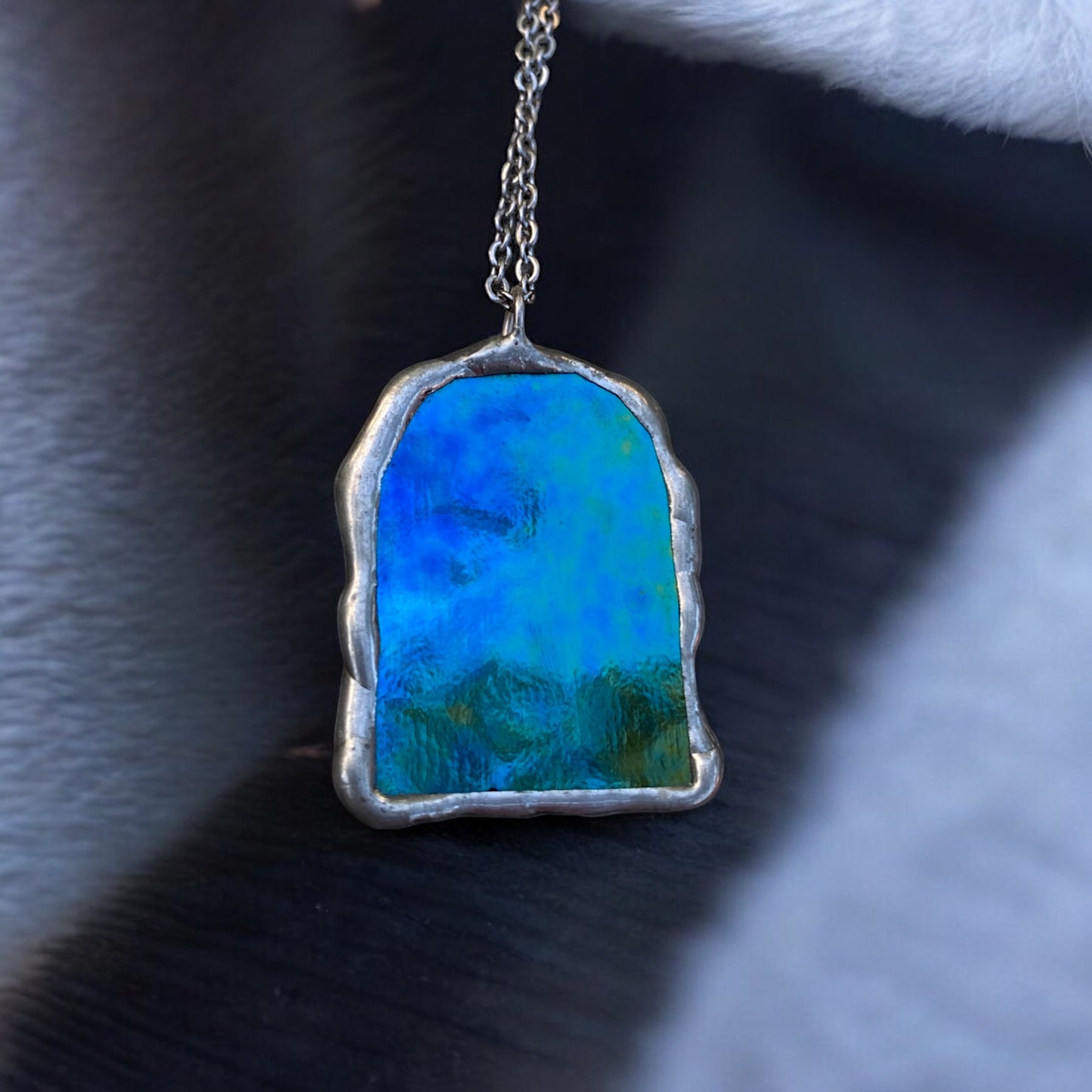 Cerulean Portal | Stained Glass Dichroic Pendant Necklace