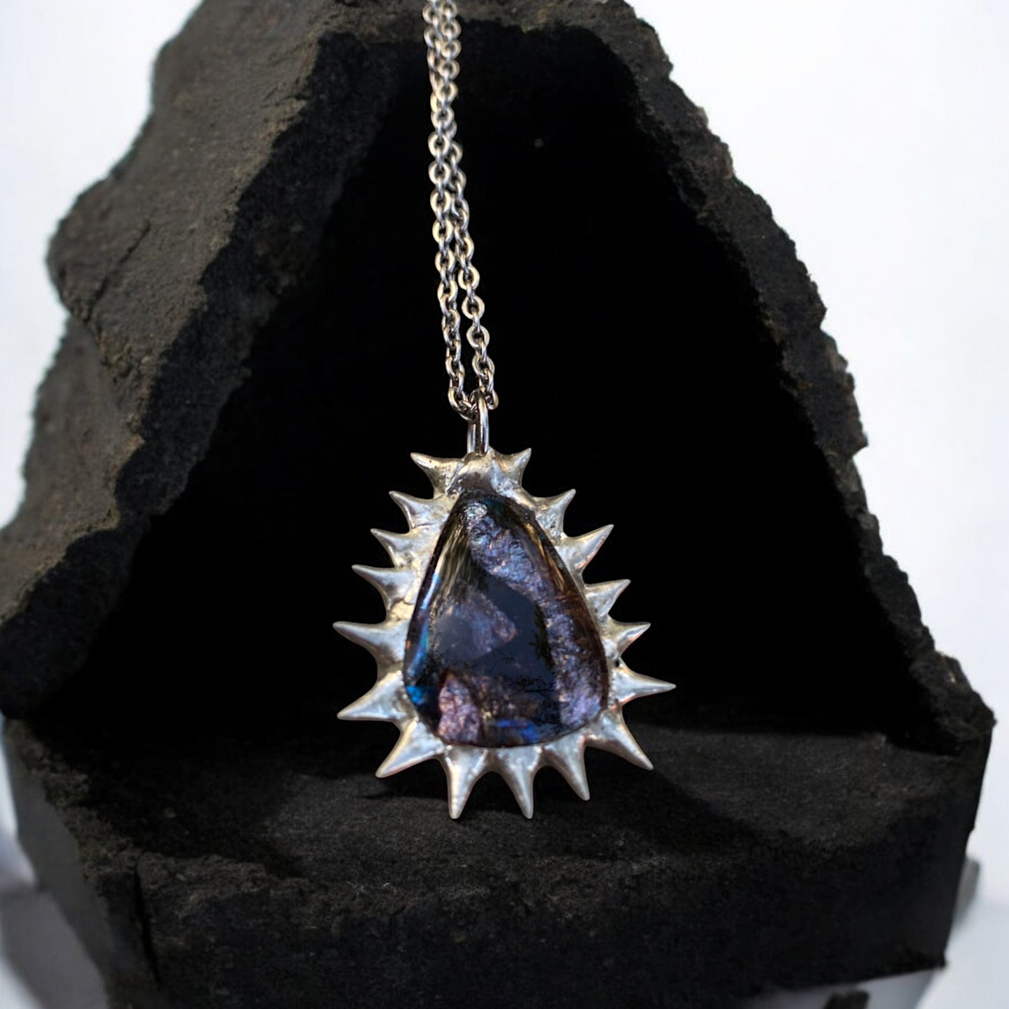 Amethyst Creature Pendant | Spiked Fused Glass Amulet