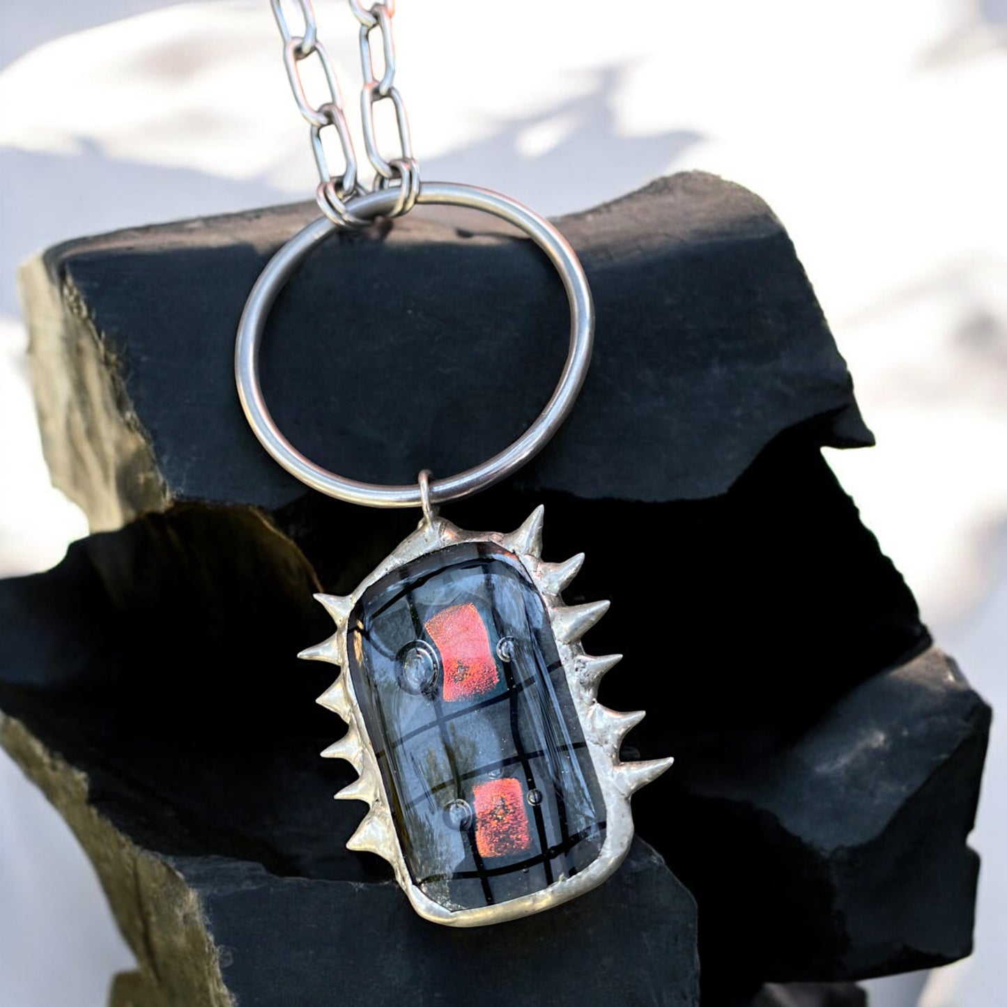 Harsh Soft Creature Pendant | Spiked Fused Glass Amulet