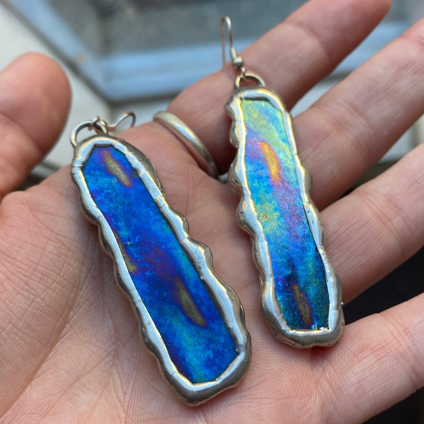 Peacock Dangle Portals | Stained Glass Earrings