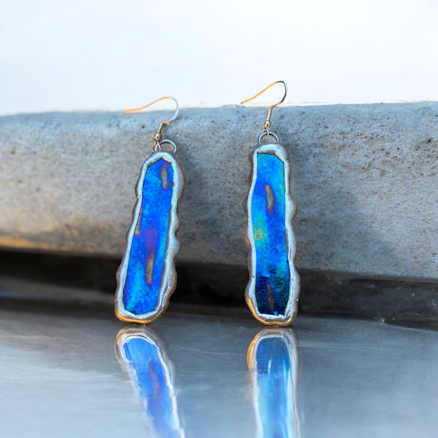 Peacock Dangle Portals | Stained Glass Earrings