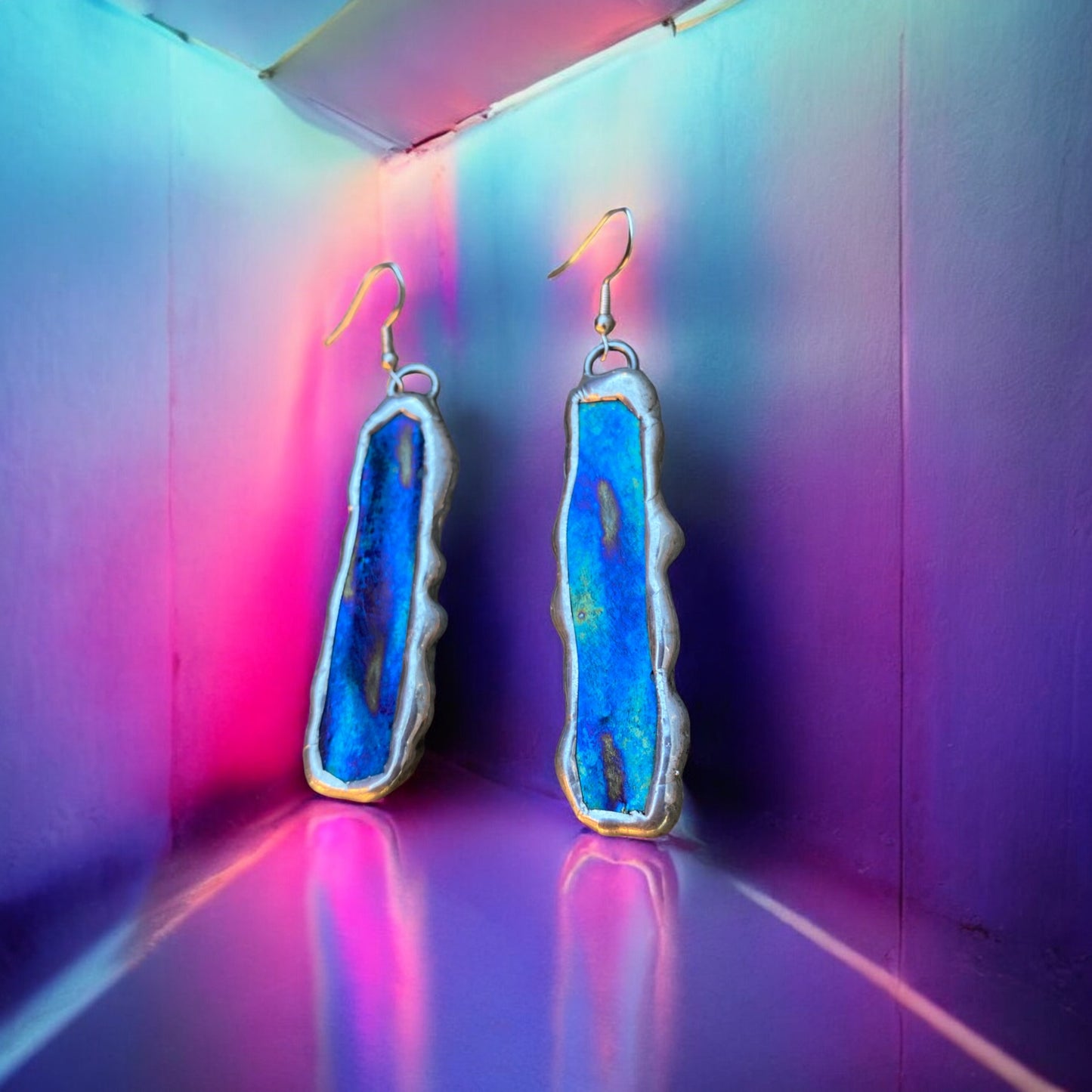 Peacock Dangle Portals | Stained Glass Earrings