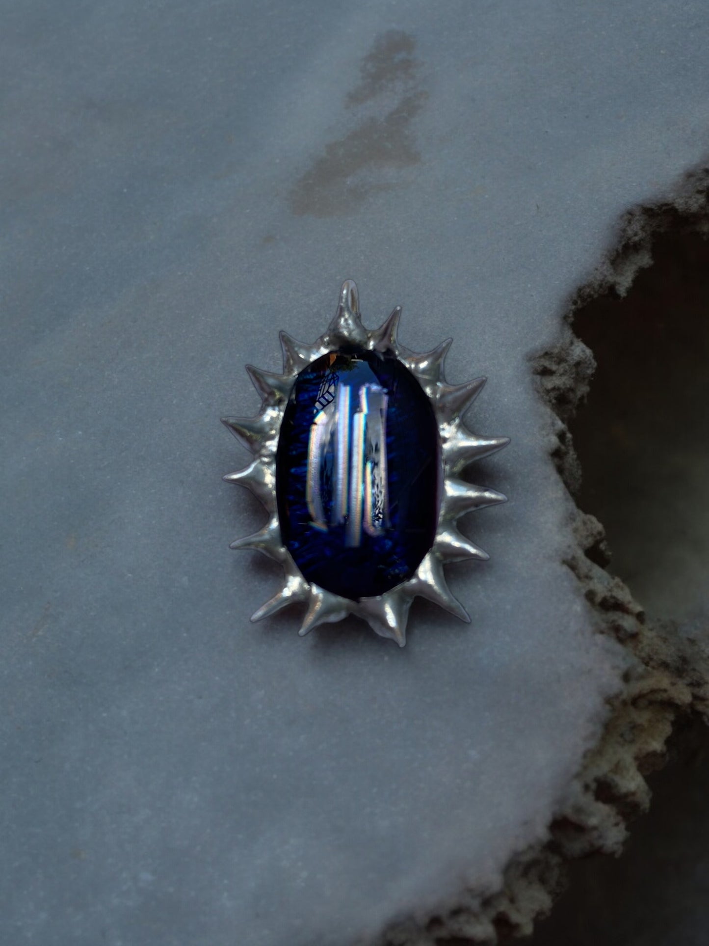 Navy Eye Pendant| Spiked Fused Glass Amulet