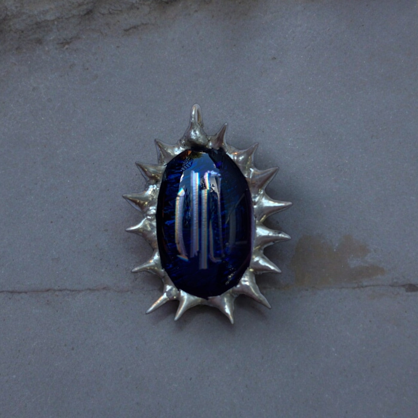 Navy Eye Pendant| Spiked Fused Glass Amulet