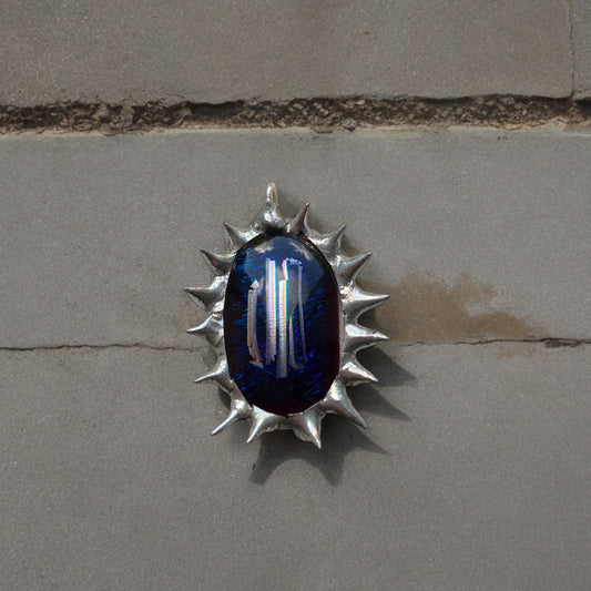 Navy Eye Pendant| Spiked Fused Glass Amulet