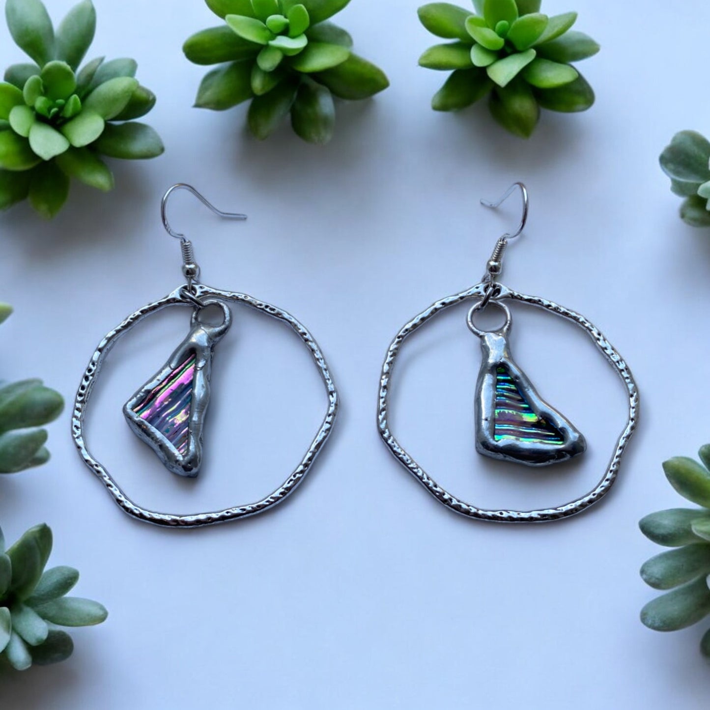 Portal Triangle Hoops | Stained Glass Earrings