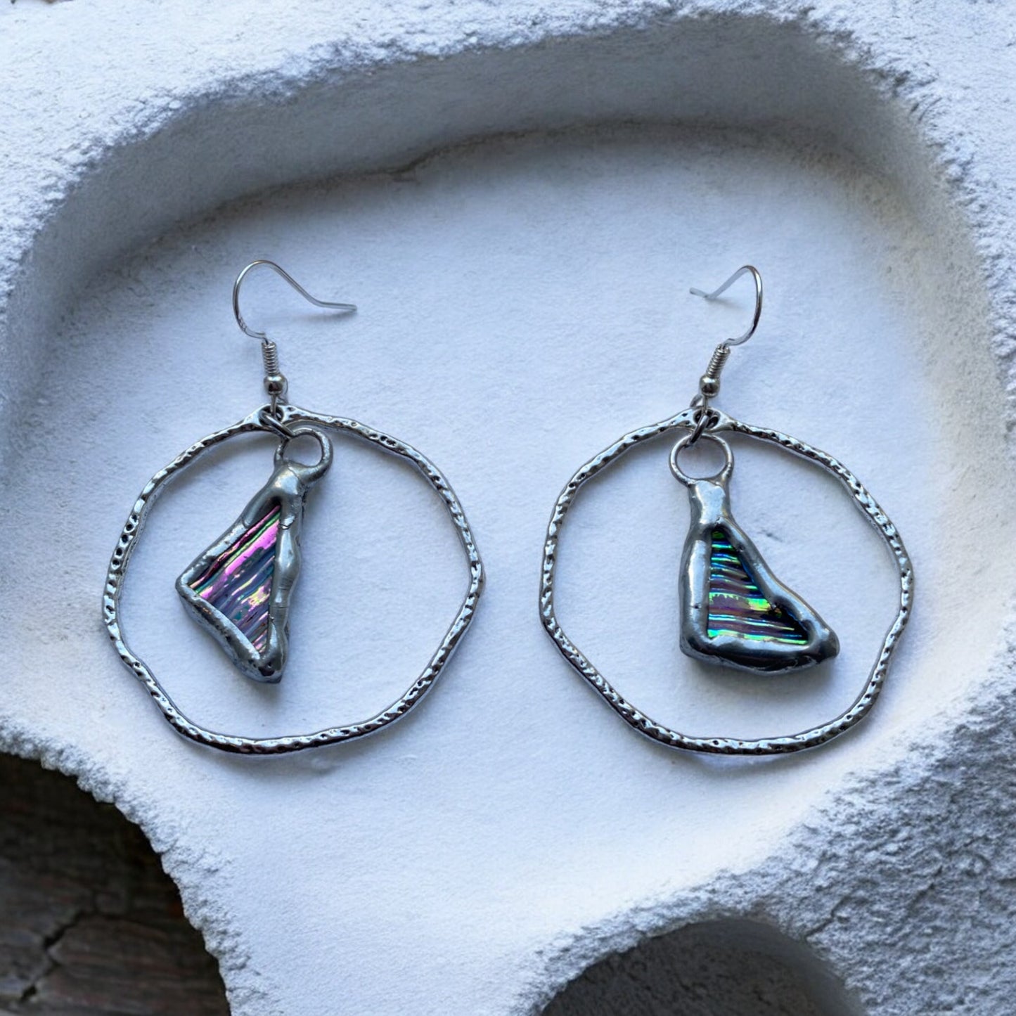 Portal Triangle Hoops | Stained Glass Earrings