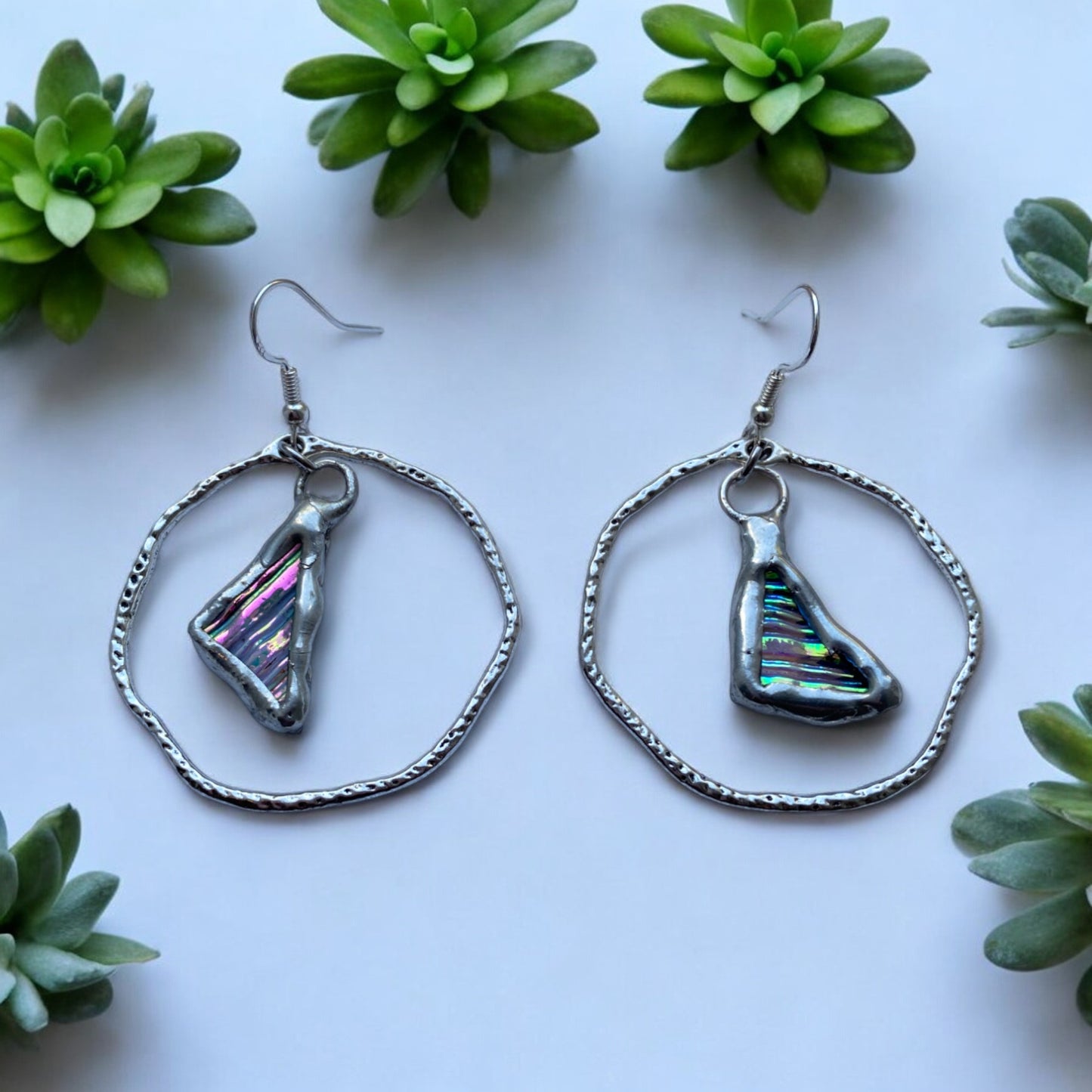 Portal Triangle Hoops | Stained Glass Earrings