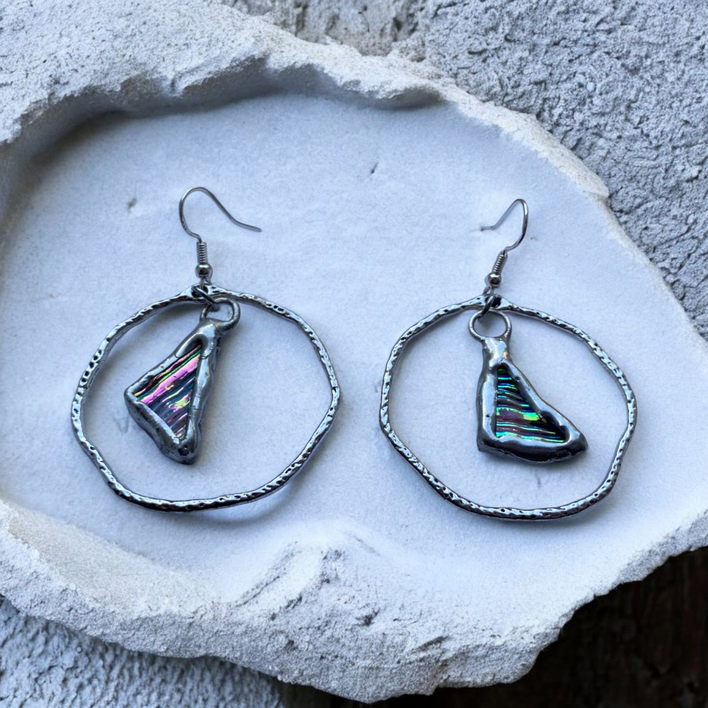 Portal Triangle Hoops | Stained Glass Earrings