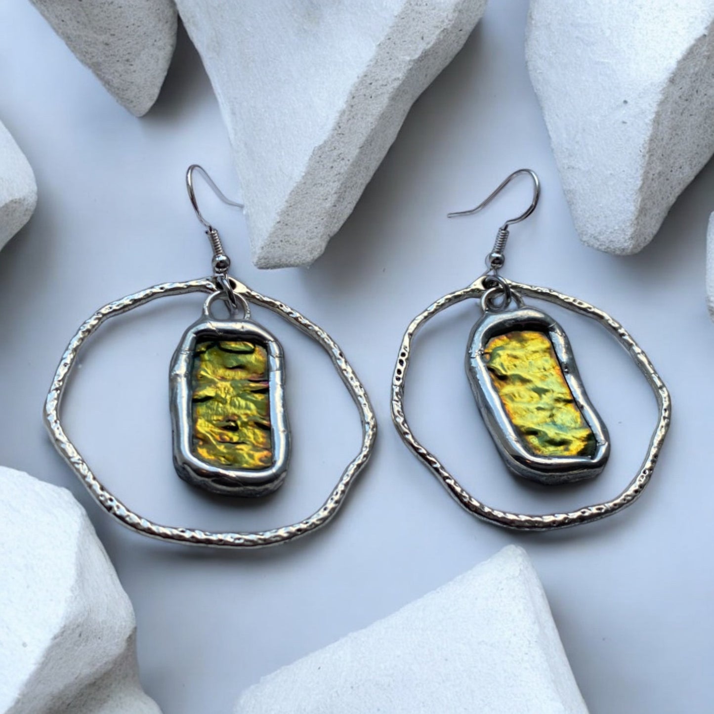 Moss Portal Hoops | Stained Glass Earrings