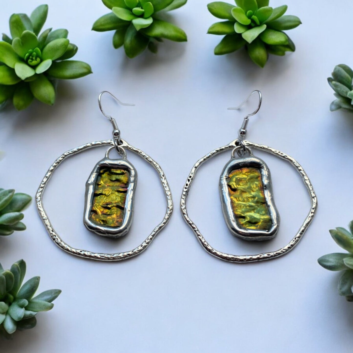 Moss Portal Hoops | Stained Glass Earrings