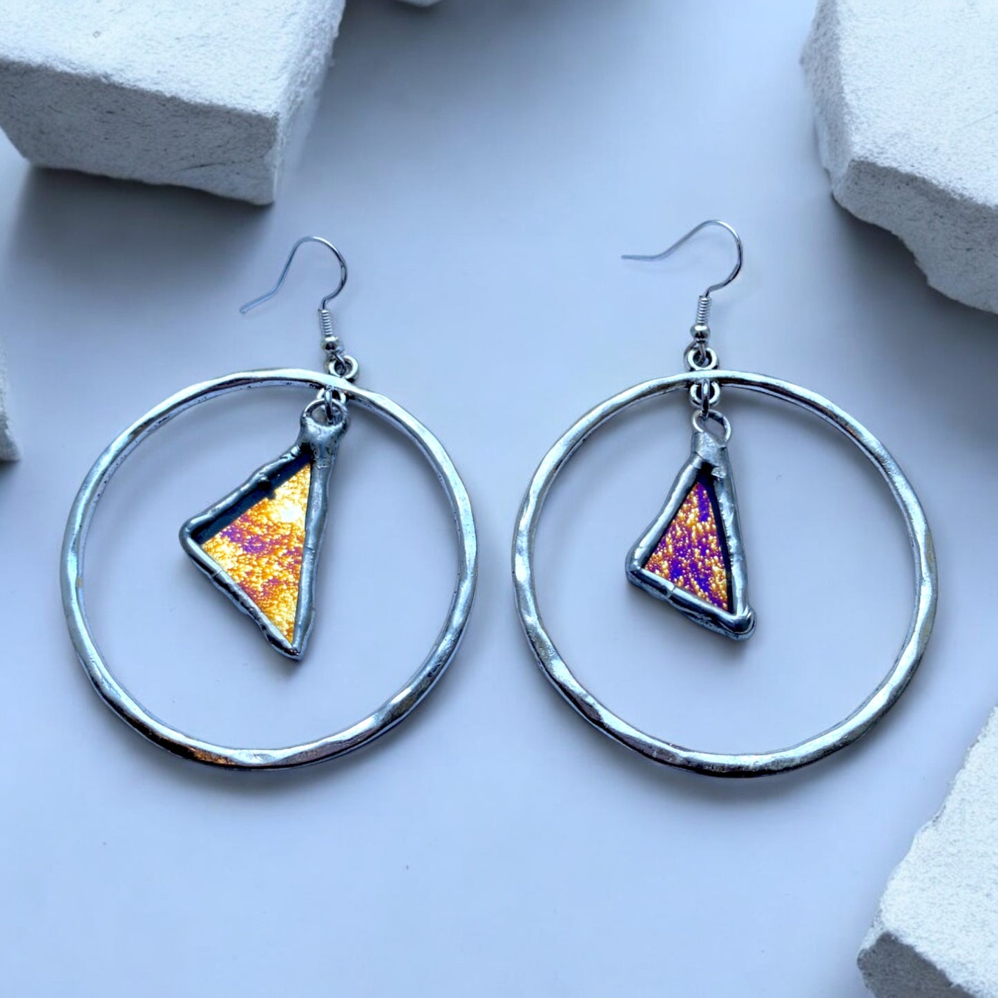 Star Shatter Hoops | Stained Glass Earrings