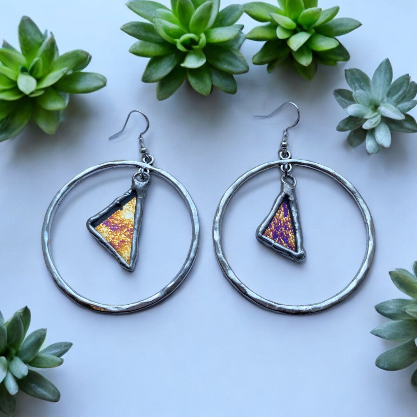 Star Shatter Hoops | Stained Glass Earrings