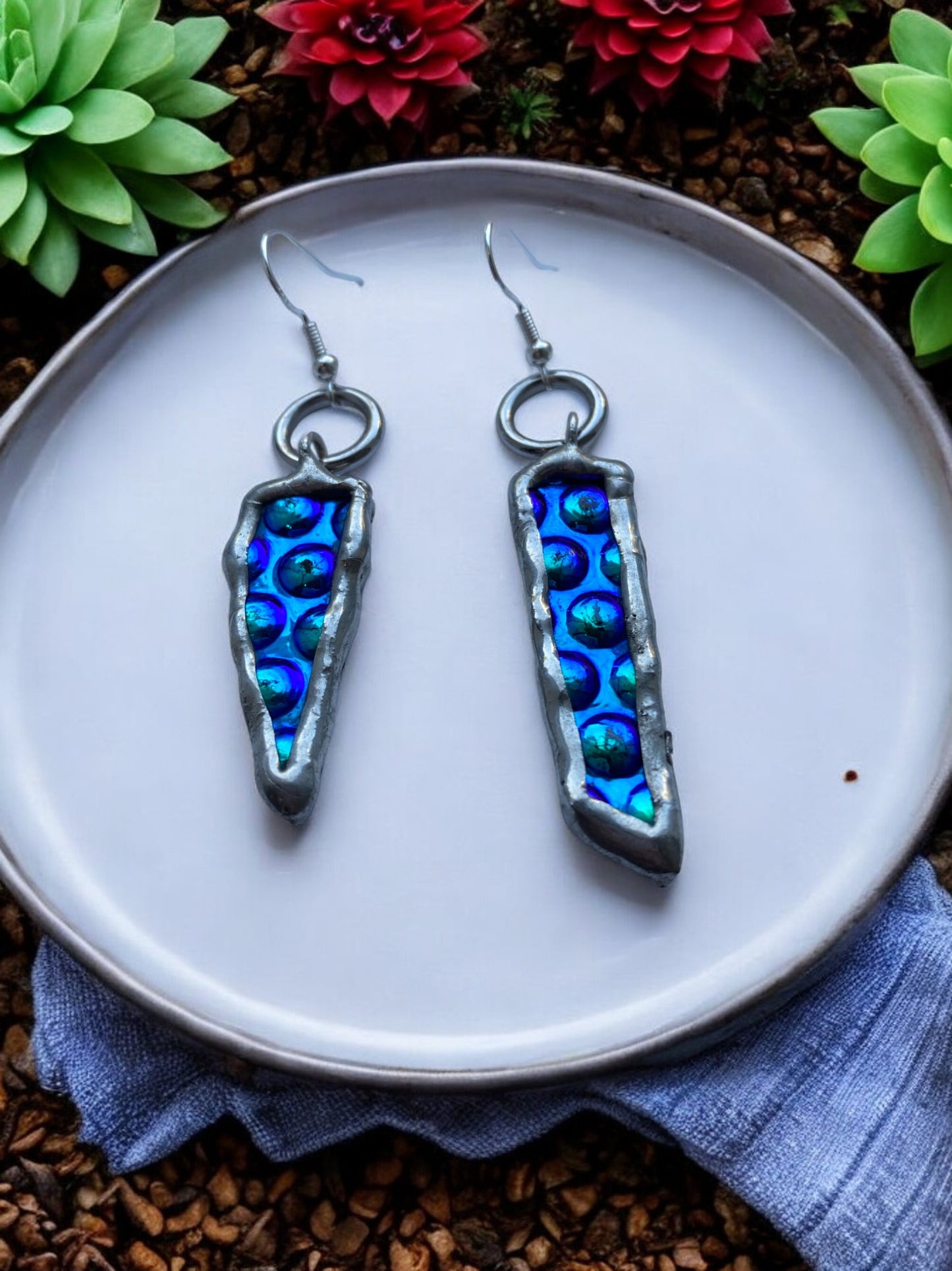 Cobalt Portal Shards | Stained Glass Earrings