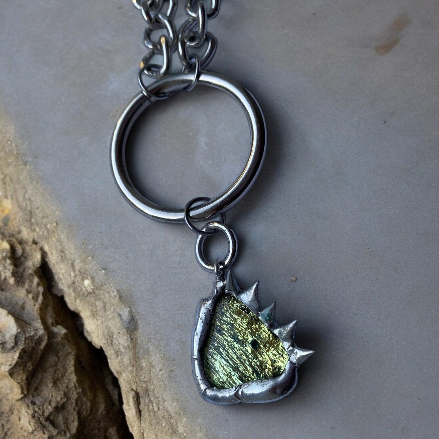 Moss Creature | Spiked Fused Glass O Ring Necklace