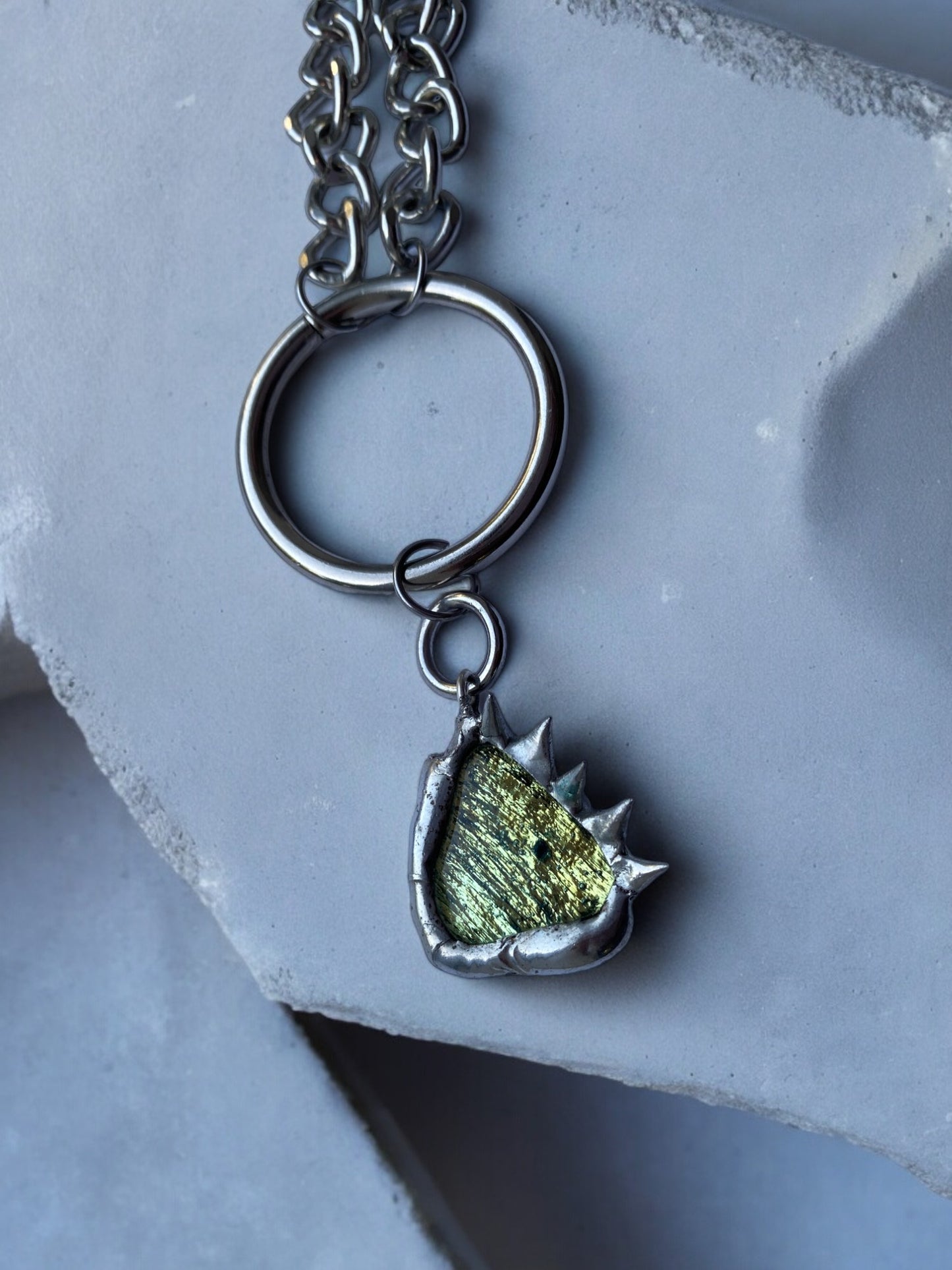 Moss Creature | Spiked Fused Glass O Ring Necklace