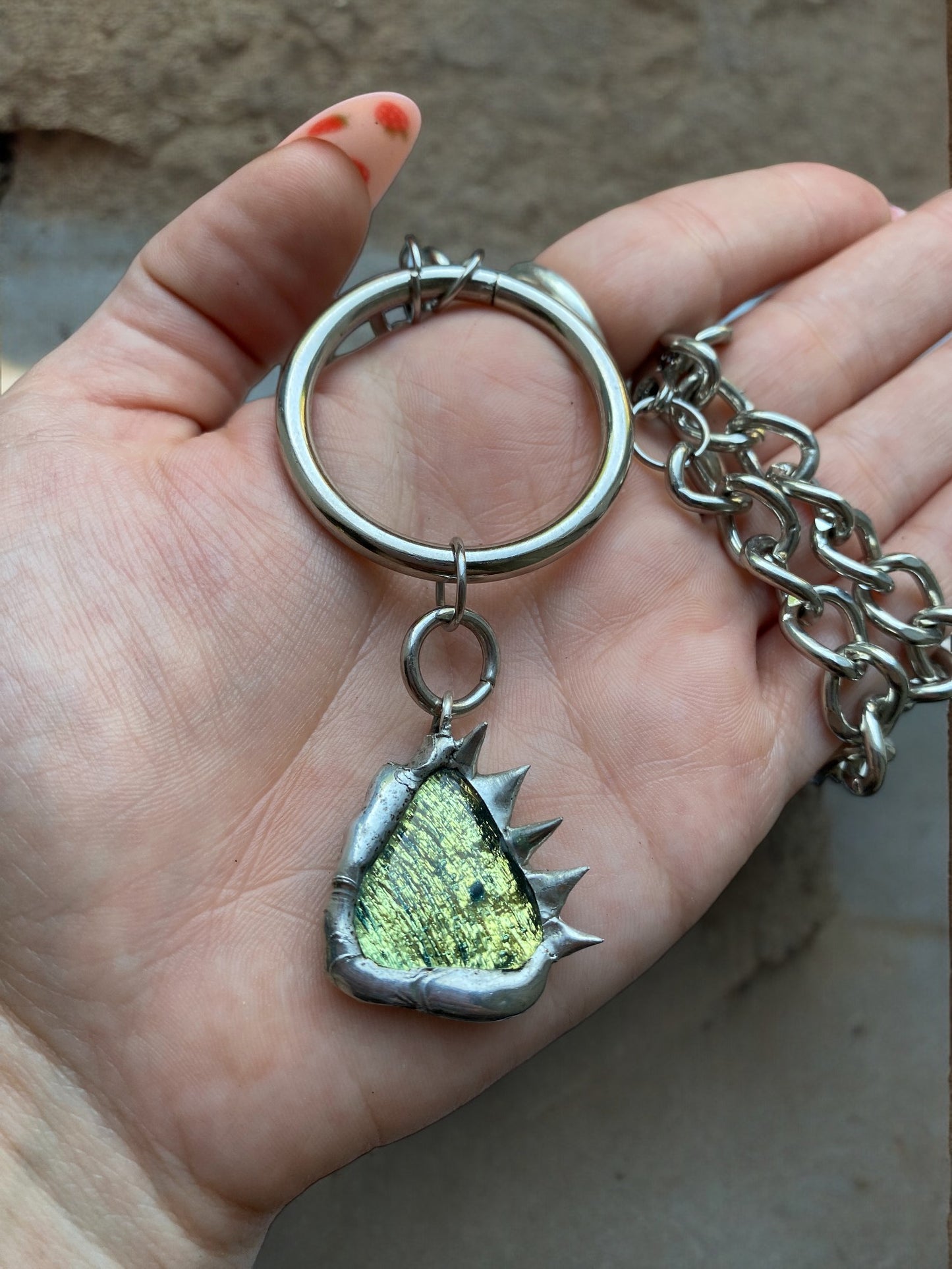 Moss Creature | Spiked Fused Glass O Ring Necklace