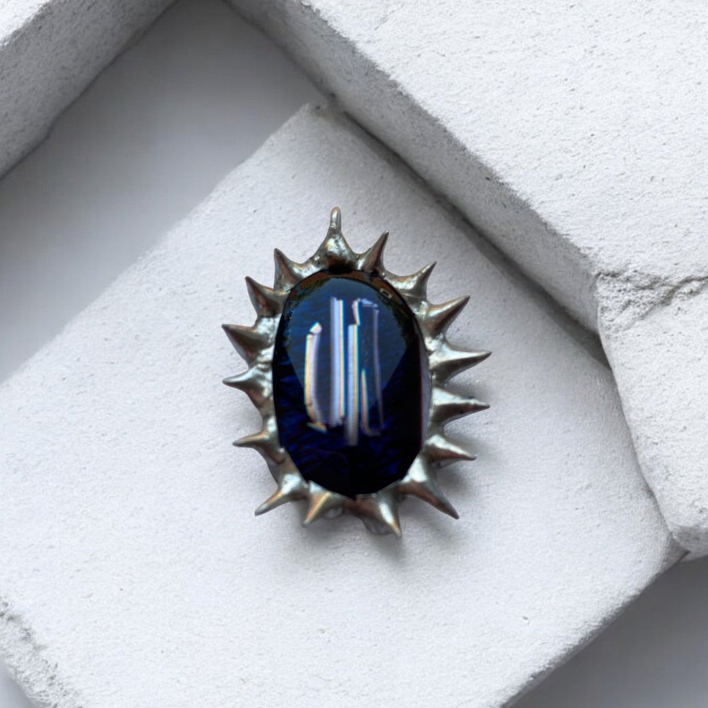 Navy Eye Pendant| Spiked Fused Glass Amulet