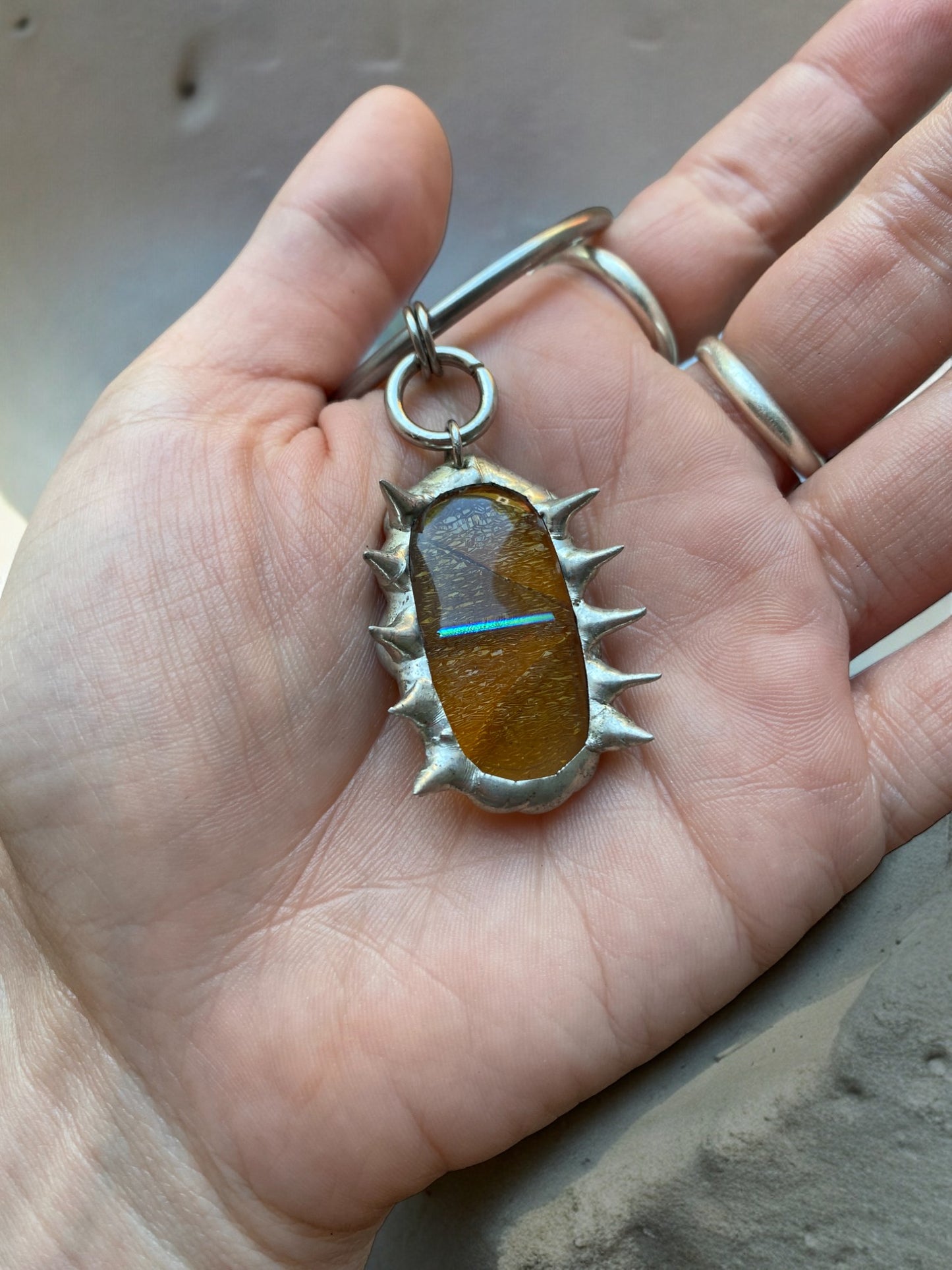 Amber Creature | Spiked Fused Glass O Ring Necklace