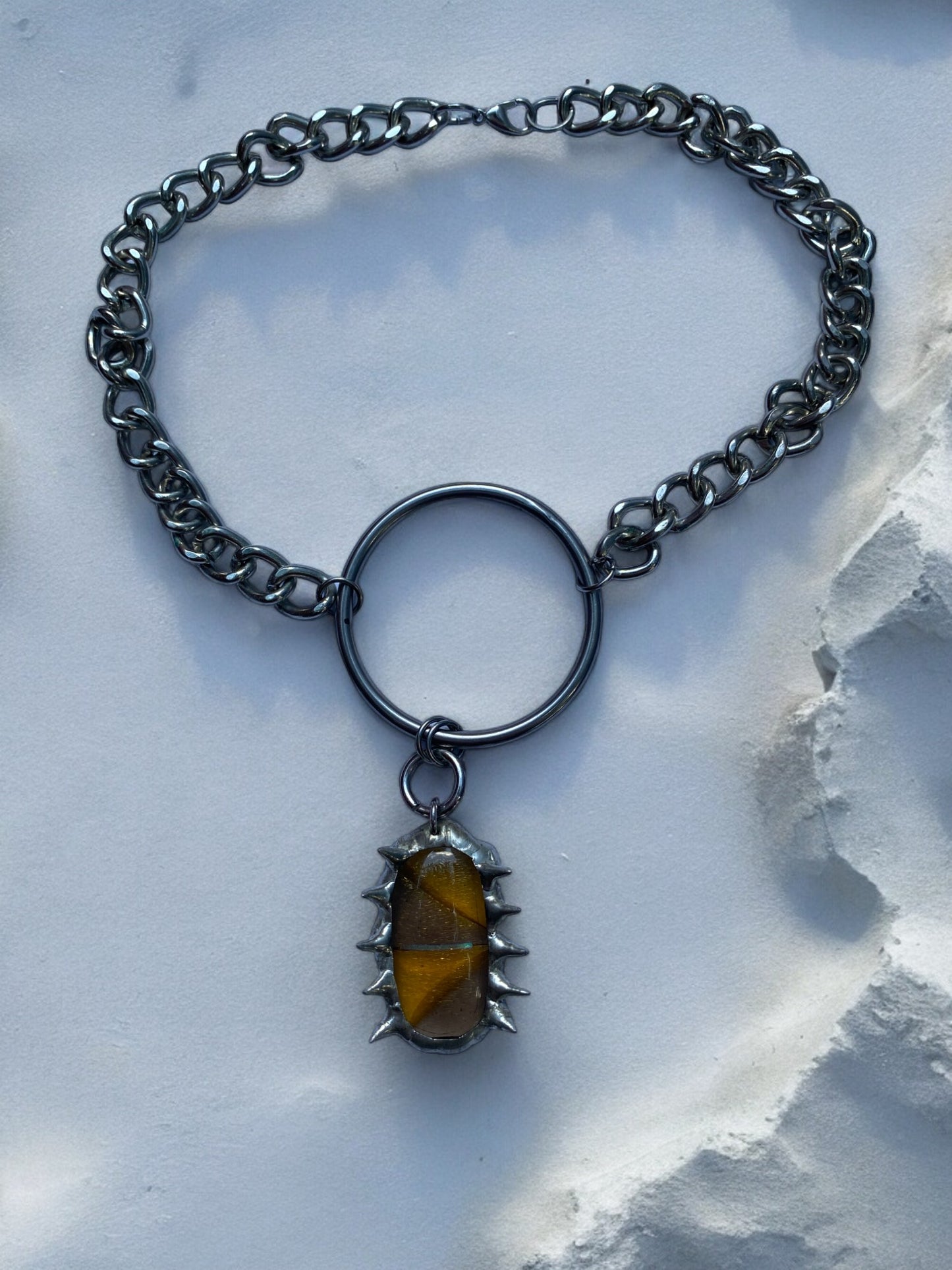 Amber Creature | Spiked Fused Glass O Ring Necklace