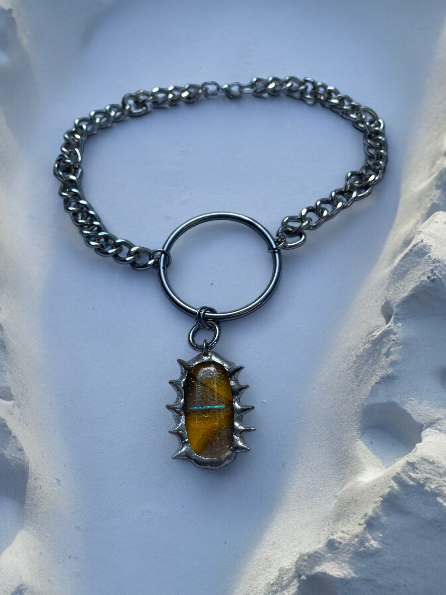 Amber Creature | Spiked Fused Glass O Ring Necklace