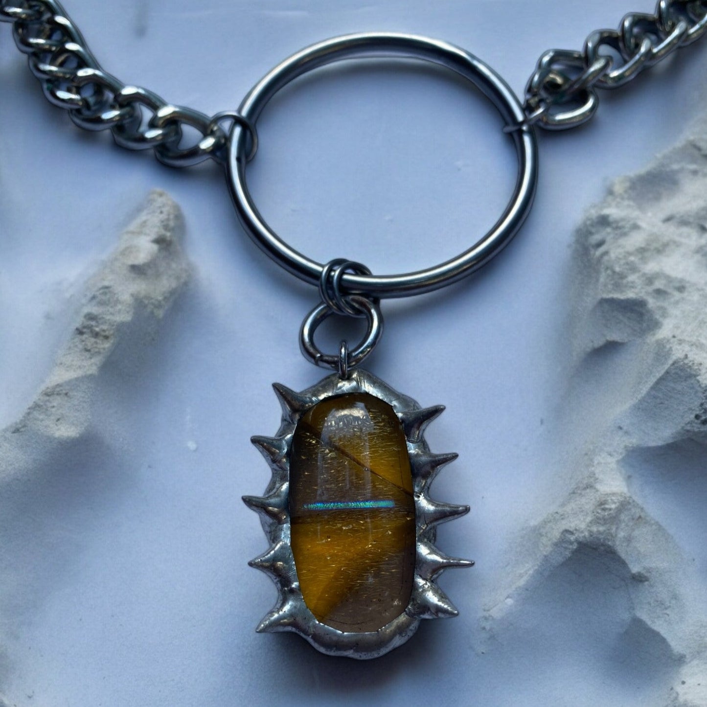 Amber Creature | Spiked Fused Glass O Ring Necklace