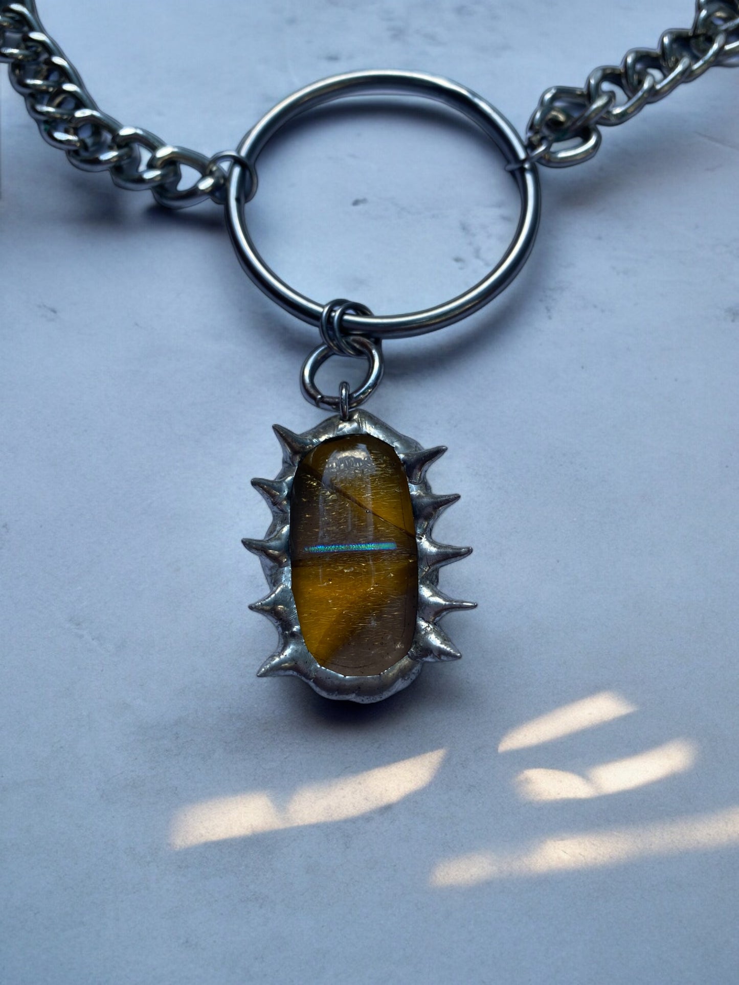 Amber Creature | Spiked Fused Glass O Ring Necklace