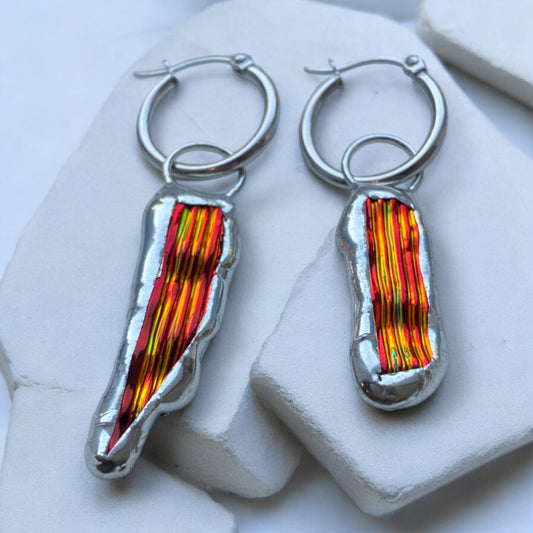 Phoenix Shard Huggie Hoops | Stained Glass Earrings