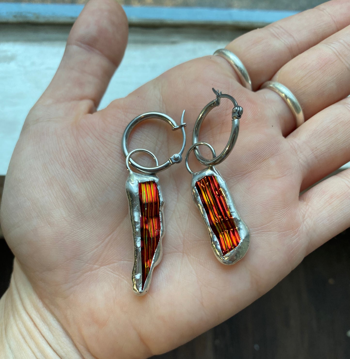 Phoenix Shard Huggie Hoops | Stained Glass Earrings