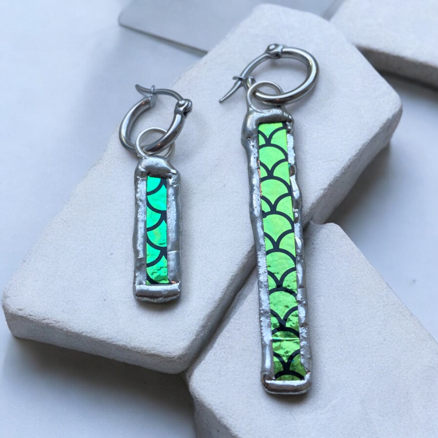 Mermaidcore Huggie Hoops | Stained Glass Earrings