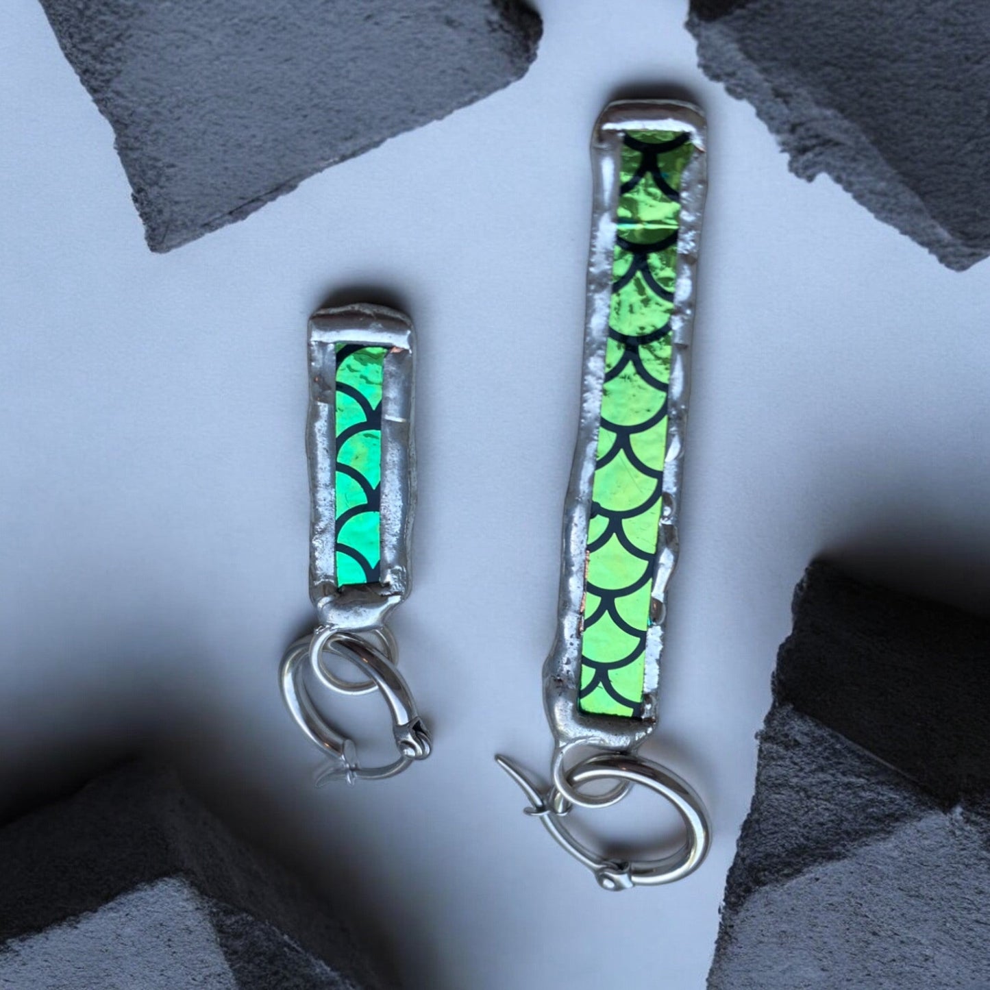 Mermaidcore Huggie Hoops | Stained Glass Earrings