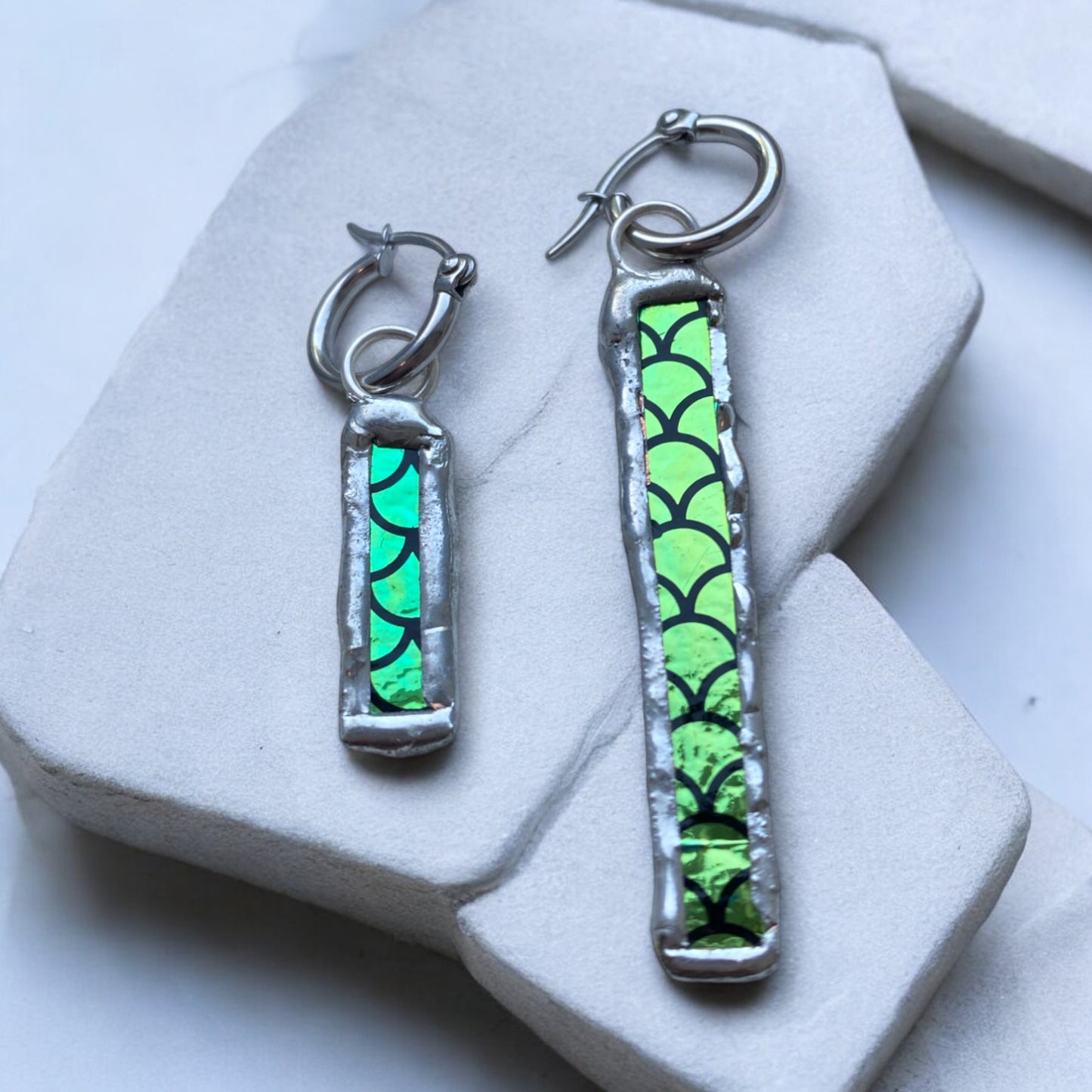 Mermaidcore Huggie Hoops | Stained Glass Earrings