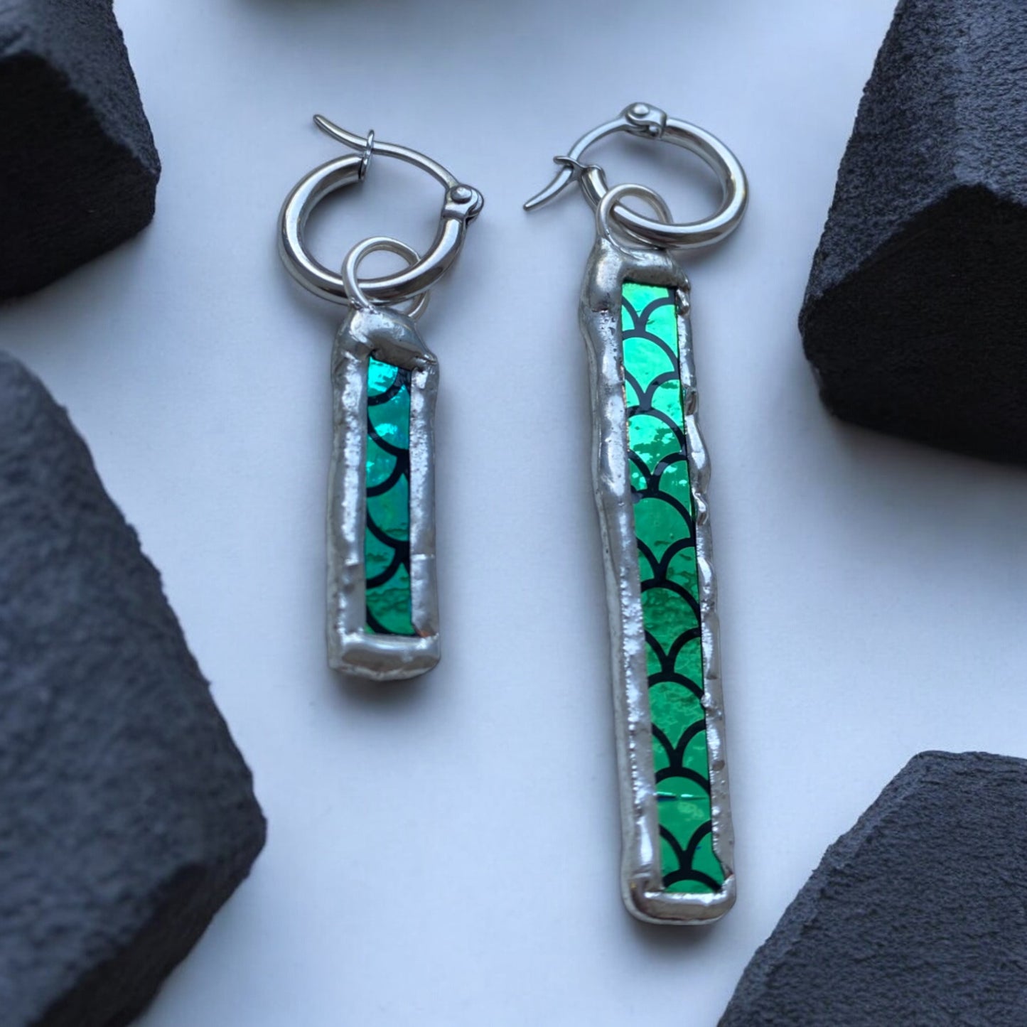 Mermaidcore Huggie Hoops | Stained Glass Earrings