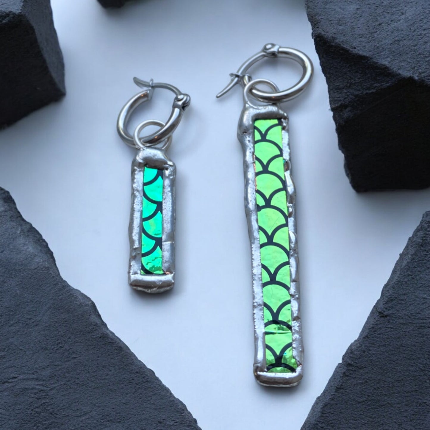 Mermaidcore Huggie Hoops | Stained Glass Earrings