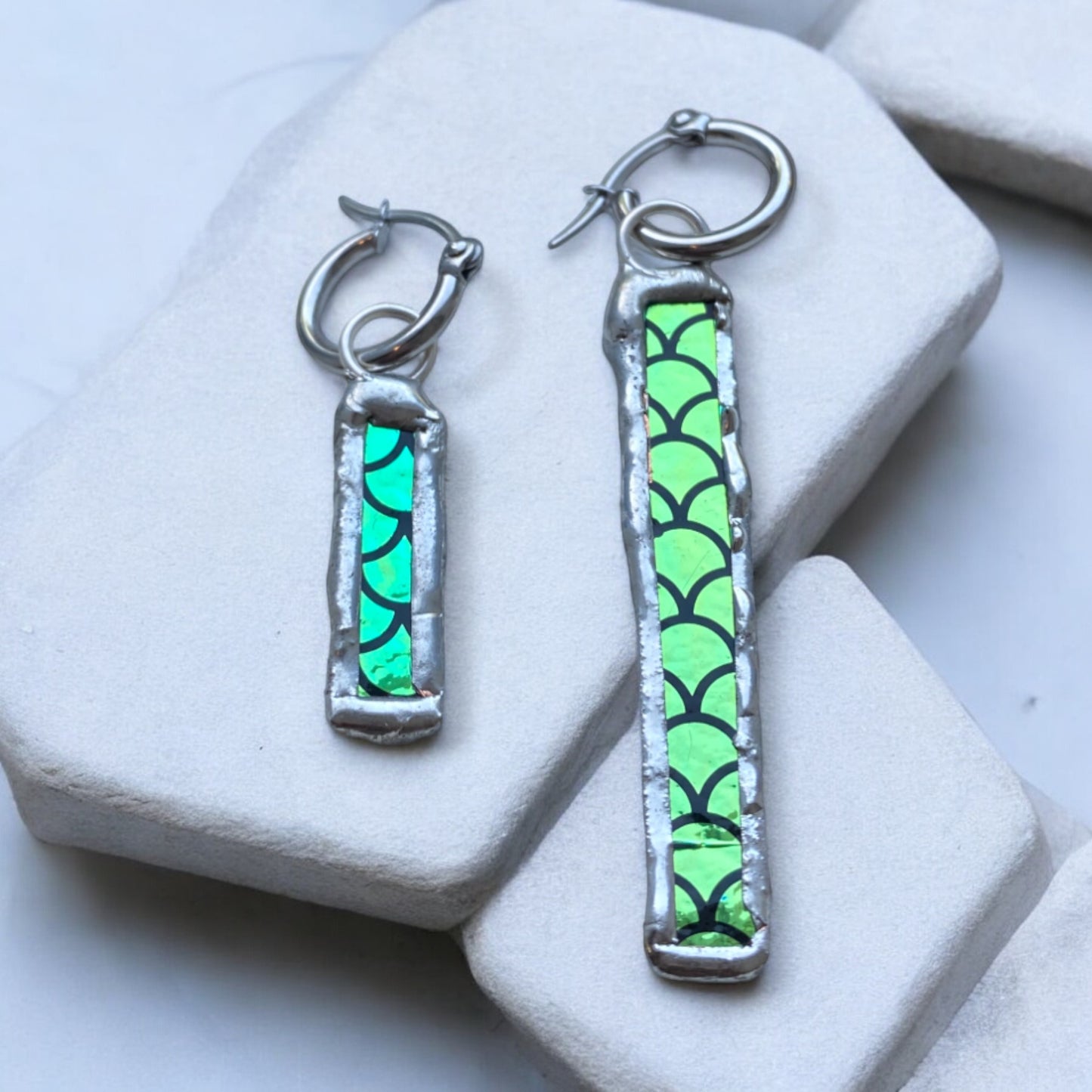 Mermaidcore Huggie Hoops | Stained Glass Earrings