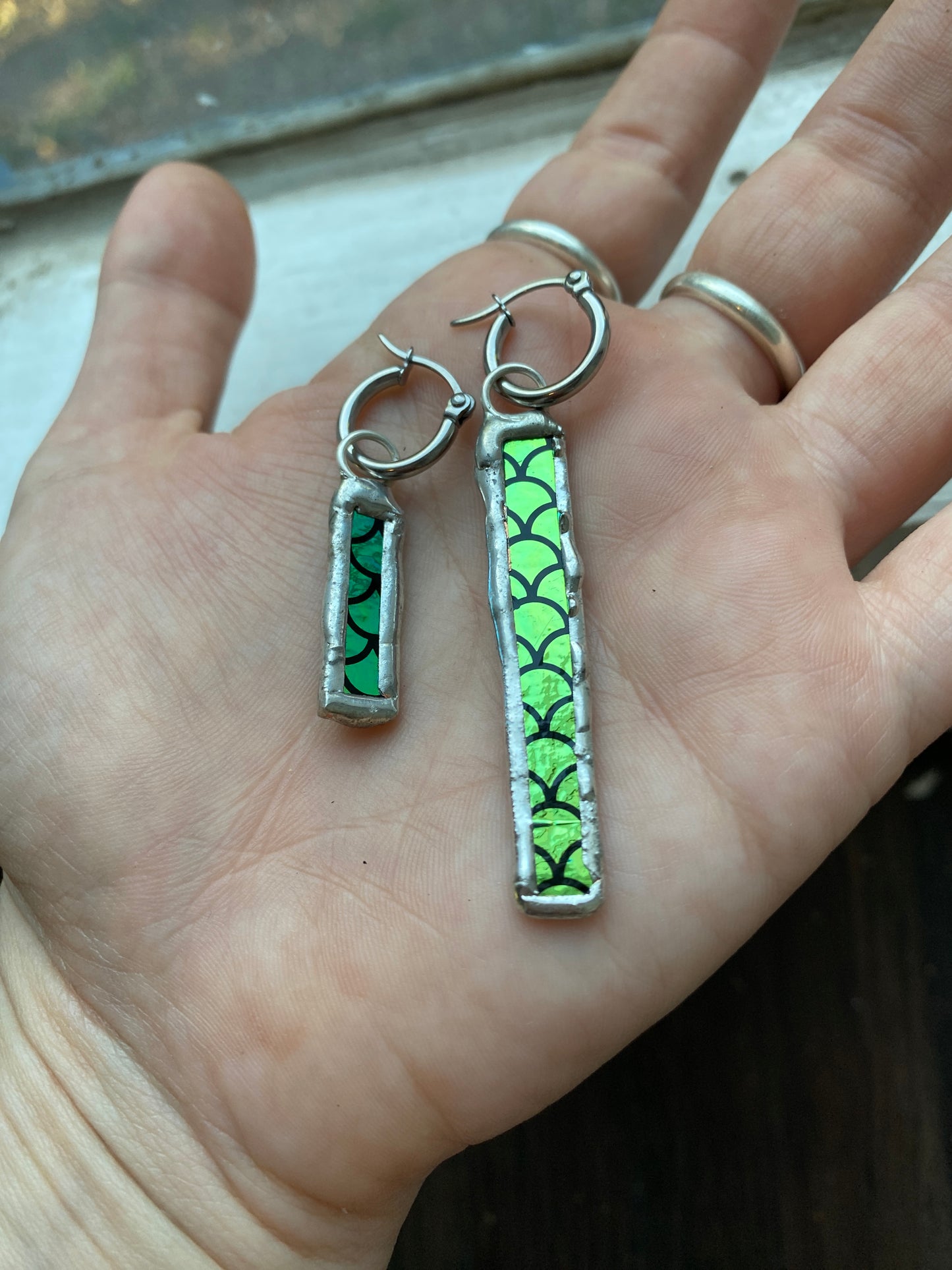 Mermaidcore Huggie Hoops | Stained Glass Earrings