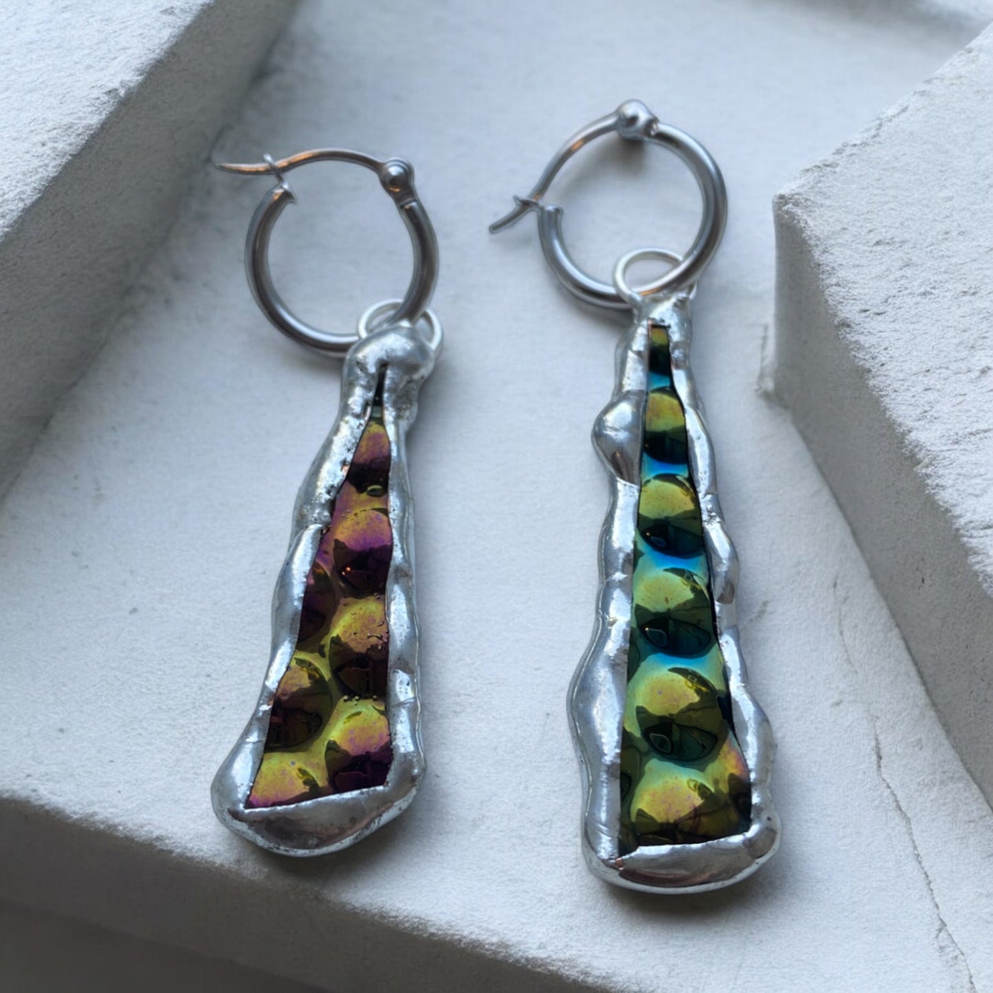 Cyber Bubble Huggie Hoops | Stained Glass Earrings