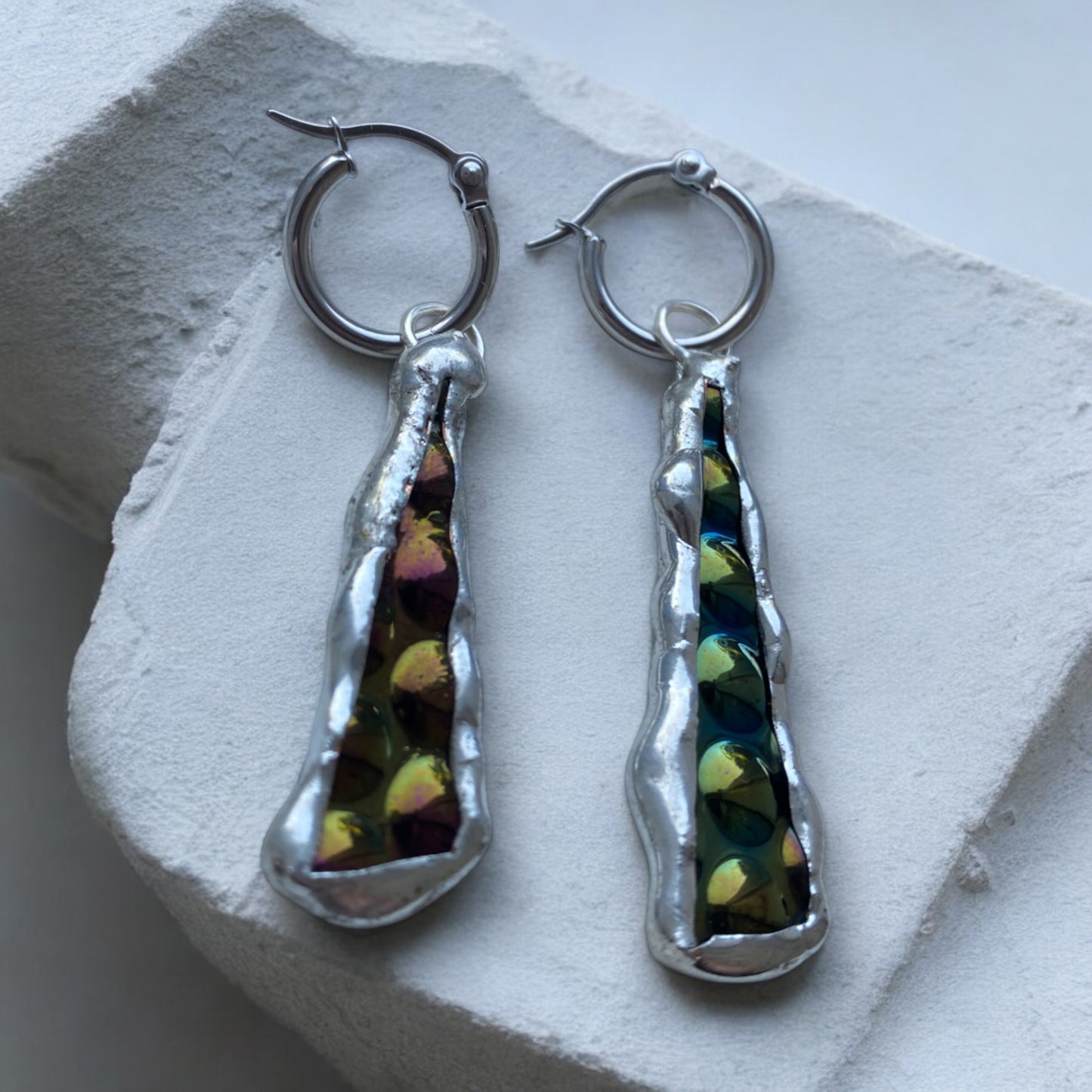 Cyber Bubble Huggie Hoops | Stained Glass Earrings