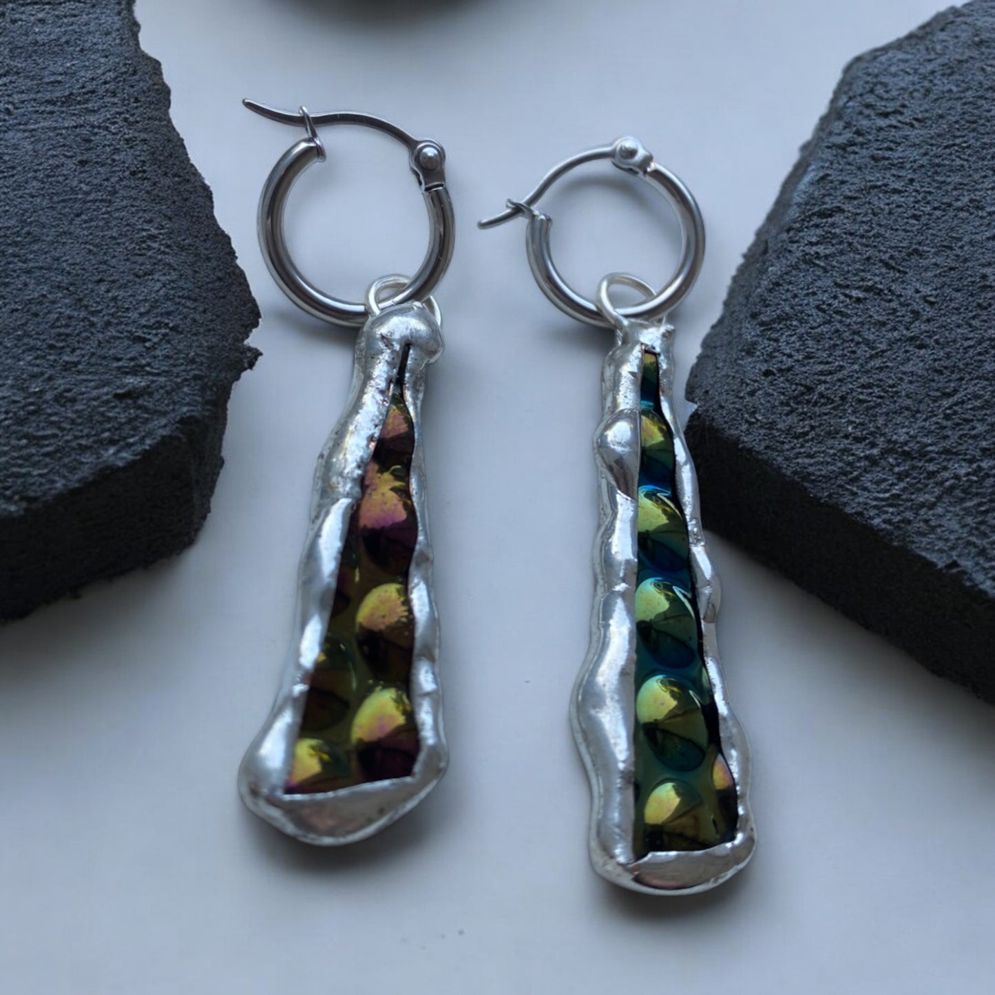 Cyber Bubble Huggie Hoops | Stained Glass Earrings