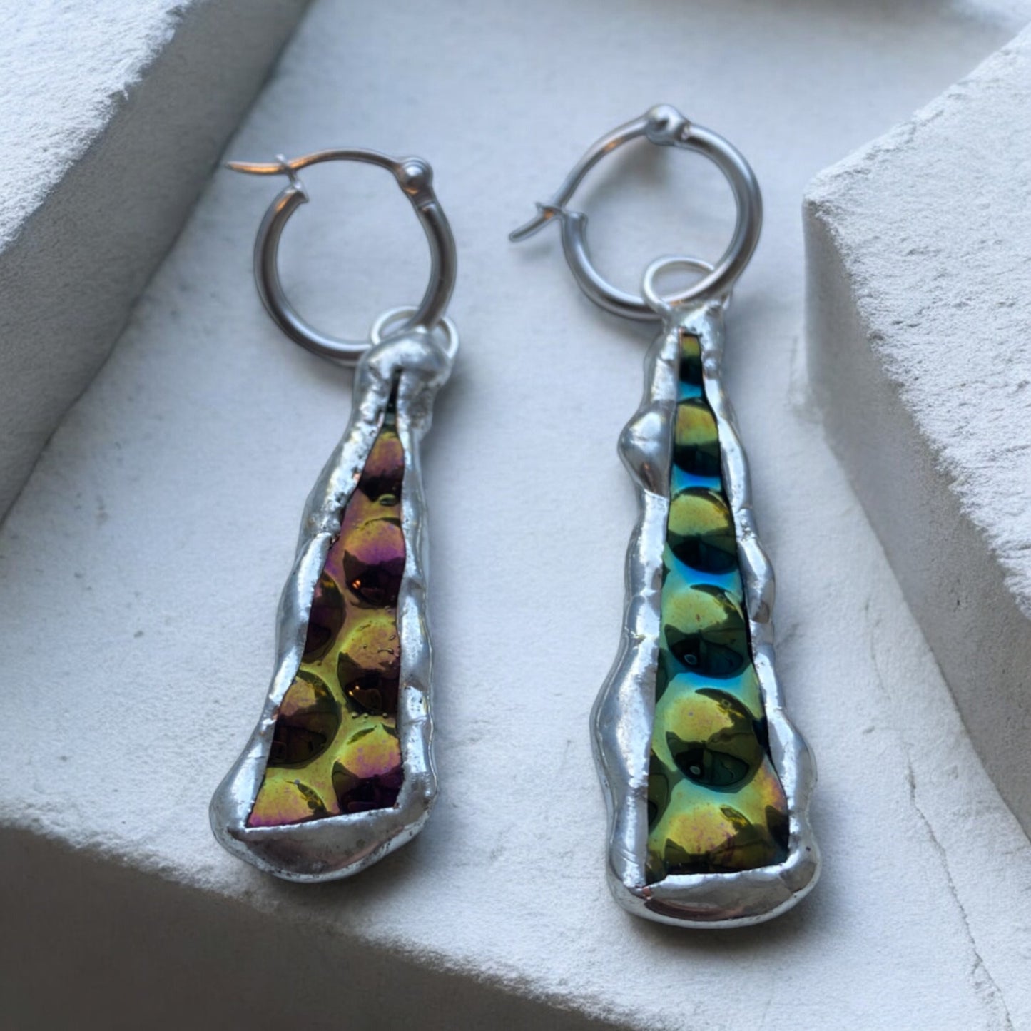 Cyber Bubble Huggie Hoops | Stained Glass Earrings