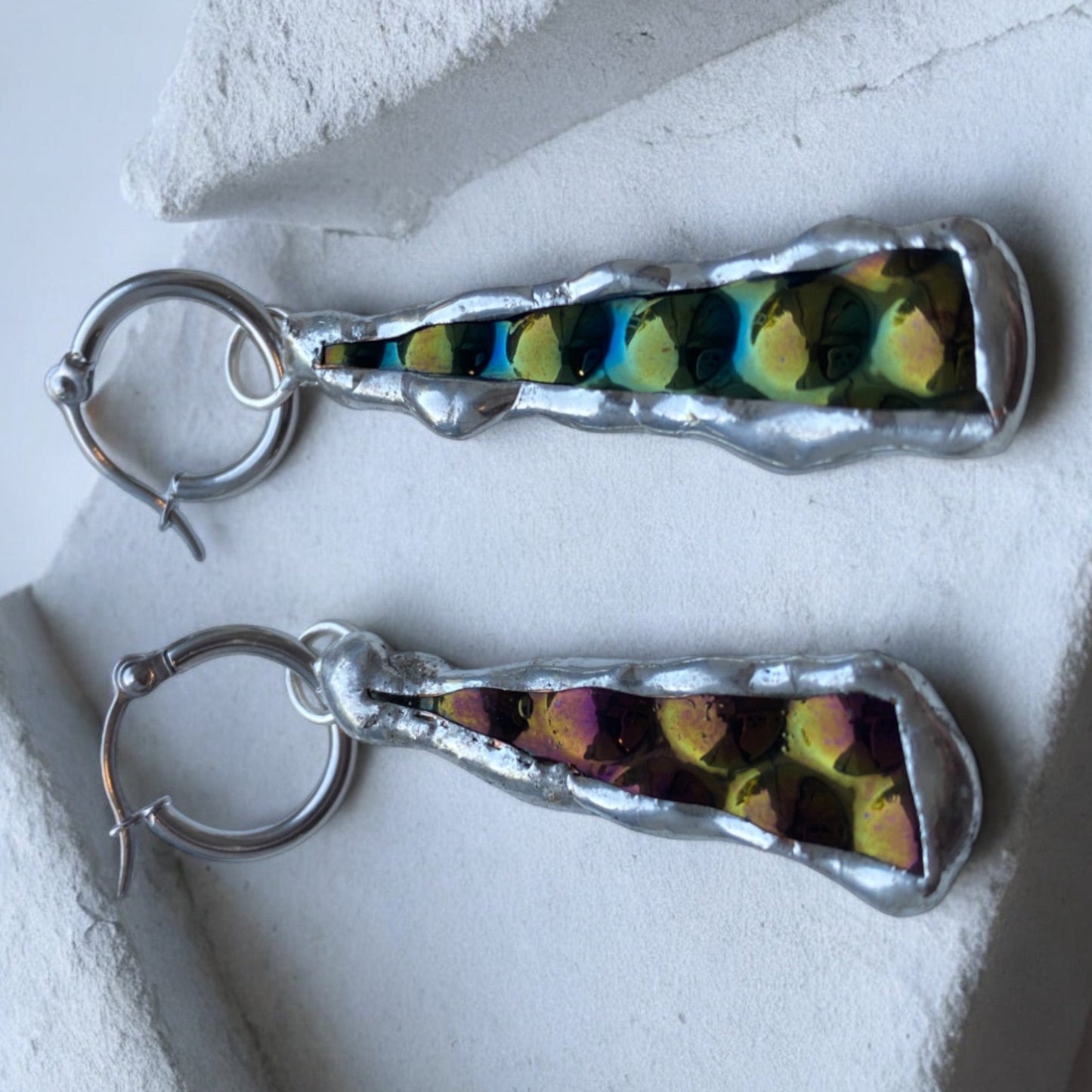 Cyber Bubble Huggie Hoops | Stained Glass Earrings